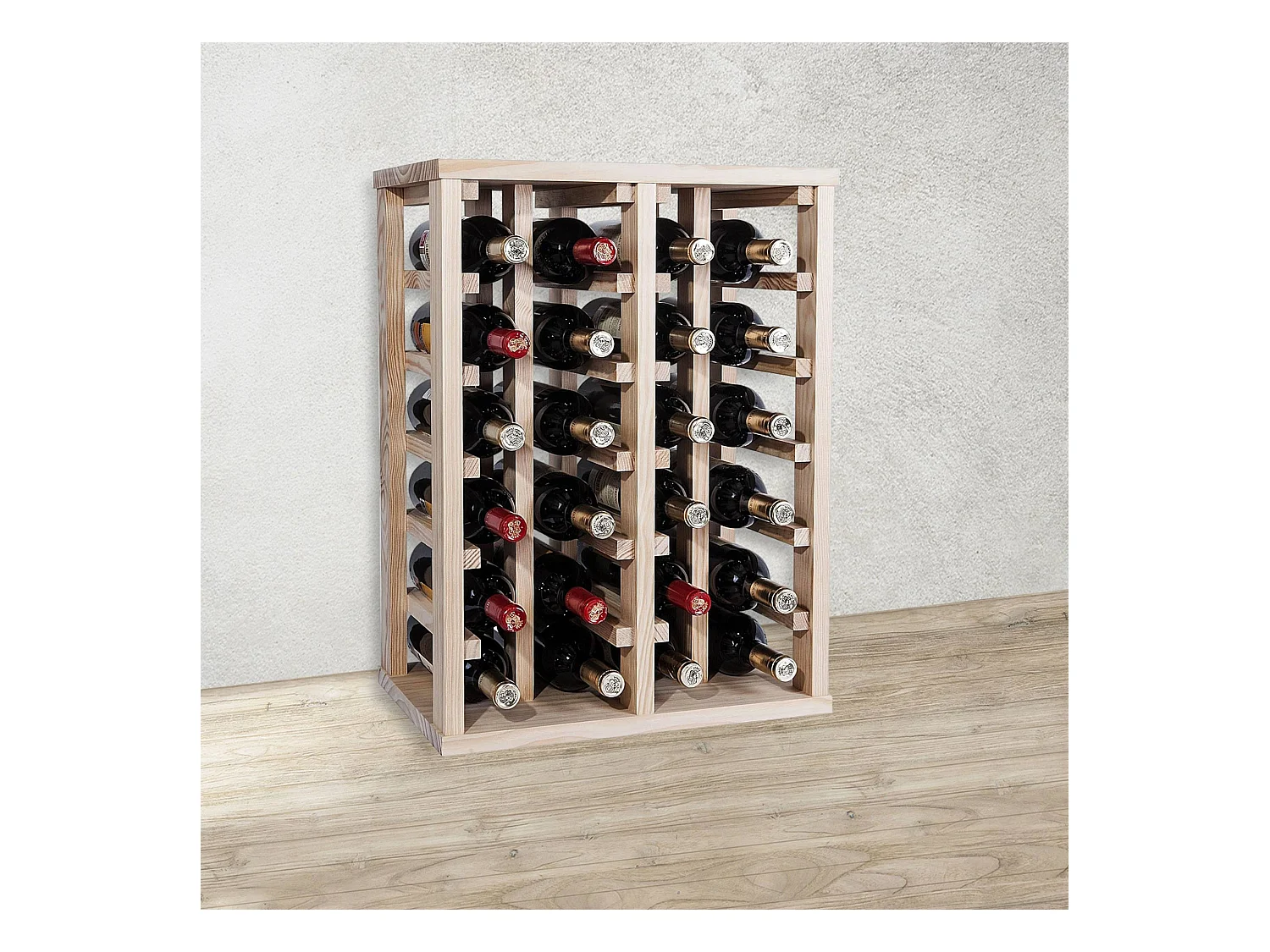 WELL HOME - Casier à bouteilles en bois de pin 24 étagères NON VERNI