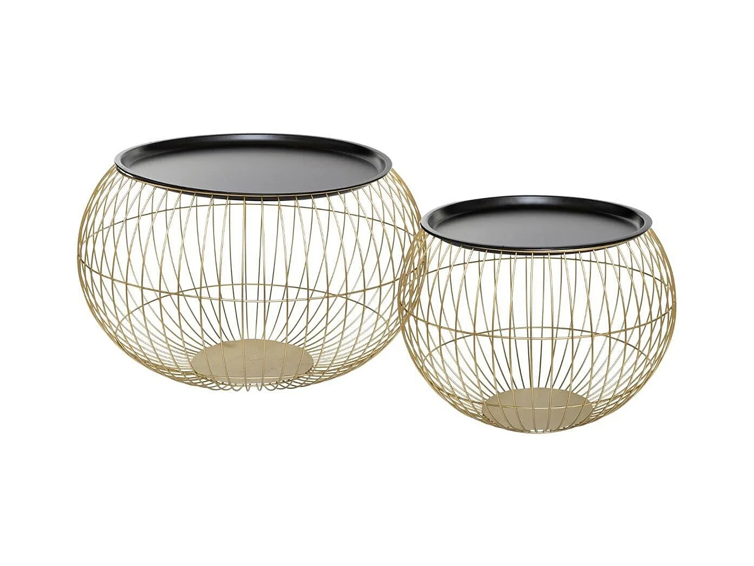 WELL HOME - Lot de 2 tables d'appoint glamour métallisées dorées et noires