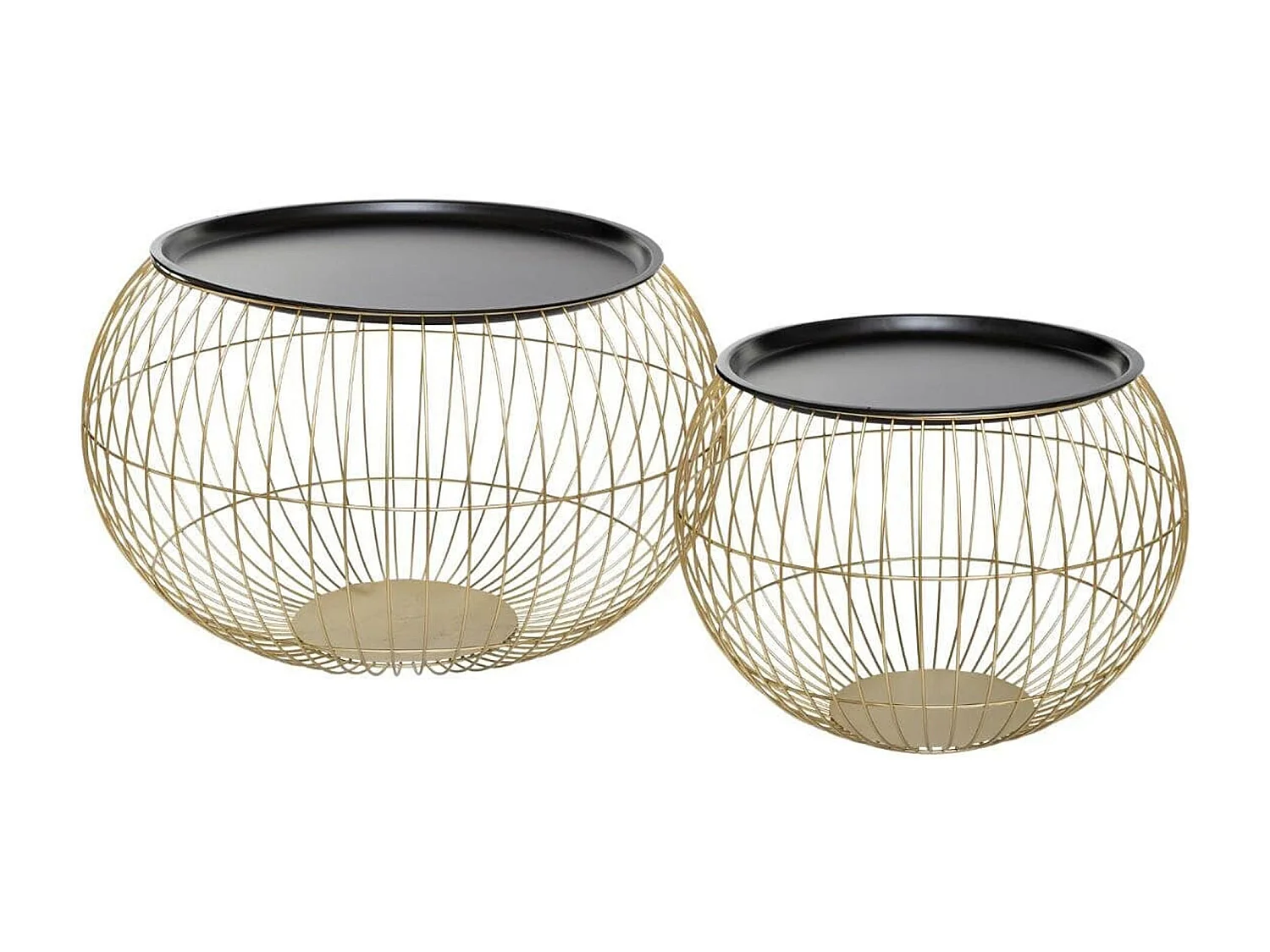 WELL HOME - Lot de 2 tables d'appoint glamour métallisées dorées et noires
