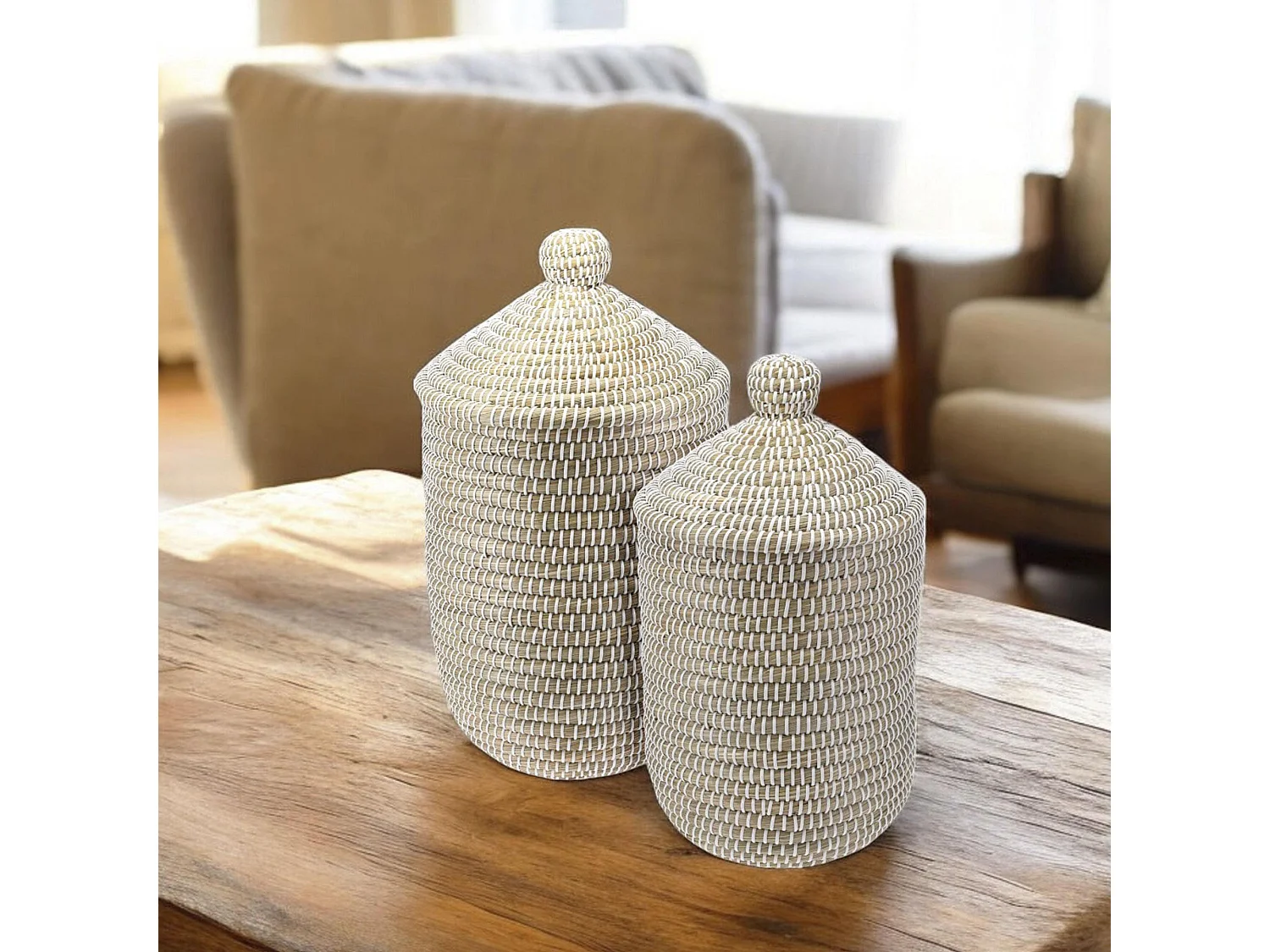 Well Home Lot de 2 paniers à linge avec couvercle Ø27cmØ33,5cm