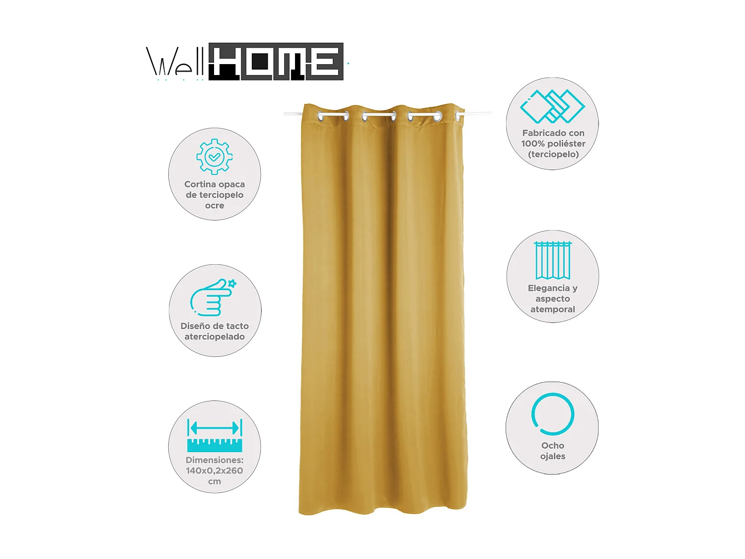 WELL HOME - Rideau occultant en velours ocre 140 x 260