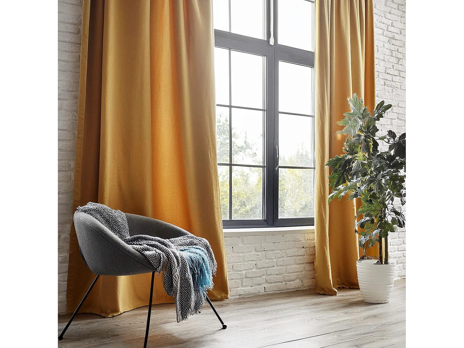 WELL HOME - Rideau occultant en velours ocre 140 x 260