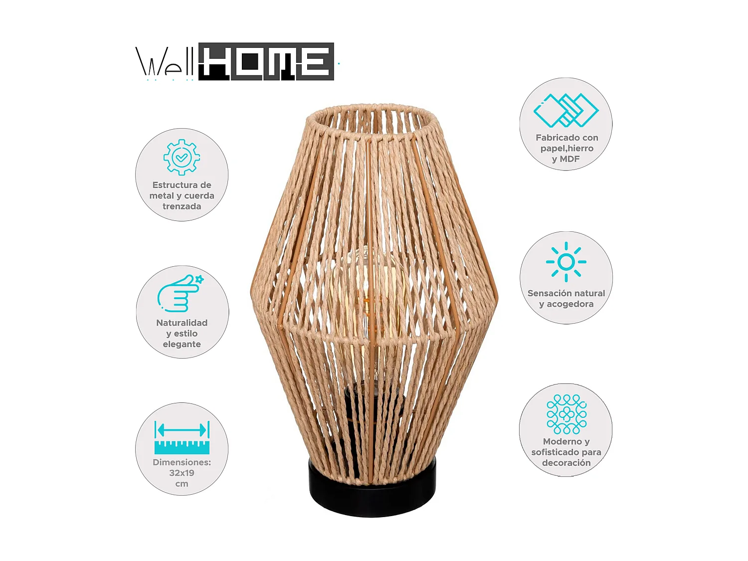 WELL HOME - Lampe de table 'Aissa Nature' structure métal H.32