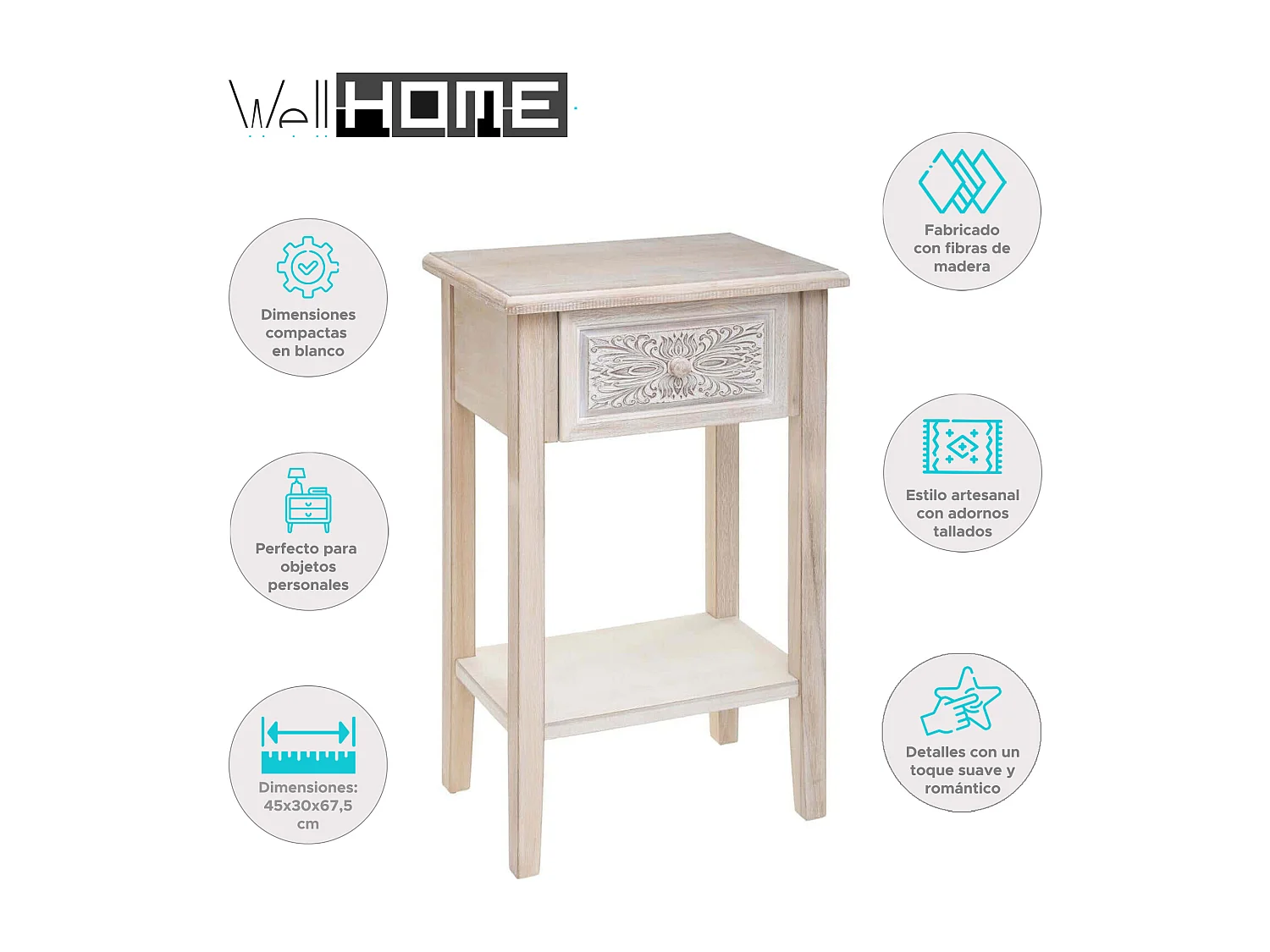 WELL HOME - Table de chevet blanche pour compléter votre décoration