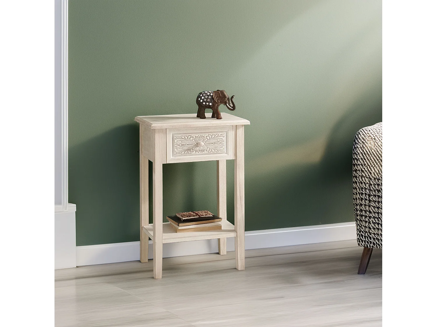 WELL HOME - Table de chevet blanche pour compléter votre décoration