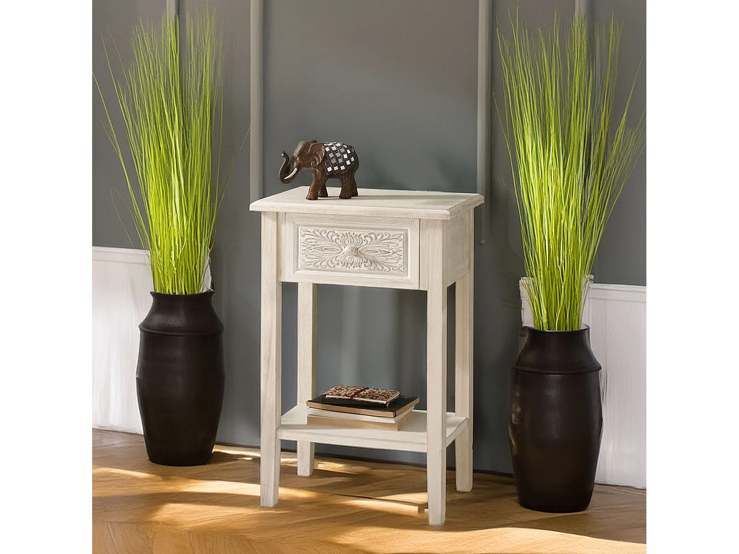 WELL HOME - Table de chevet blanche pour compléter votre décoration