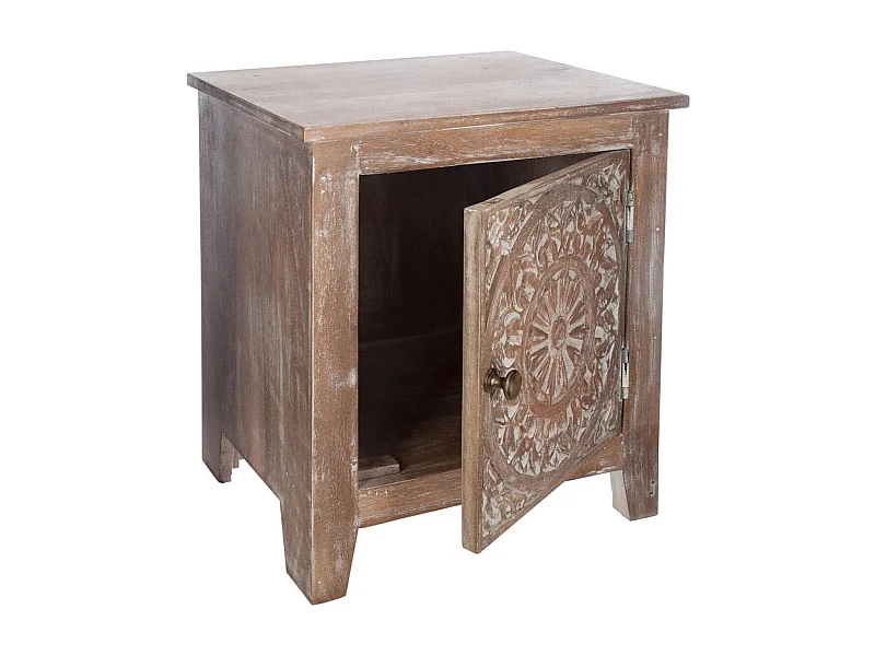 WELL HOME - Table de chevet en bois sculpté aux dimensions compactes