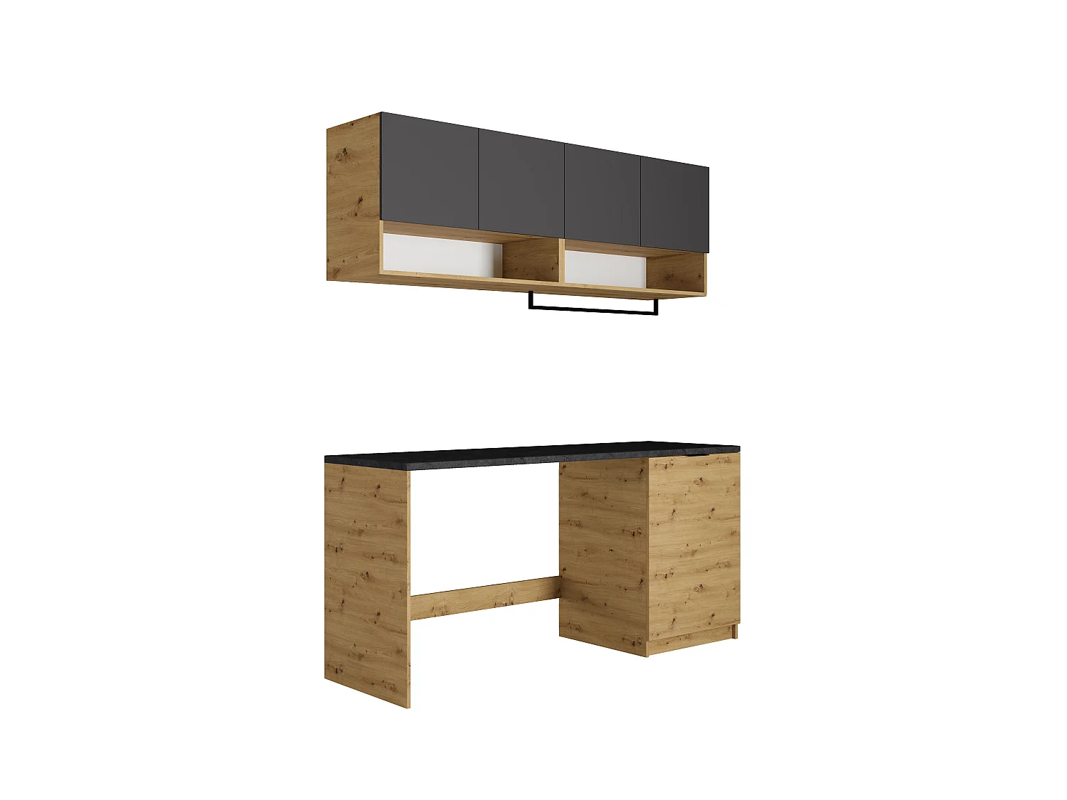 Meubles de buanderie pour machine à laver avec plan de travail - L182 cm -  Anthracite et naturel clair - NATAJI