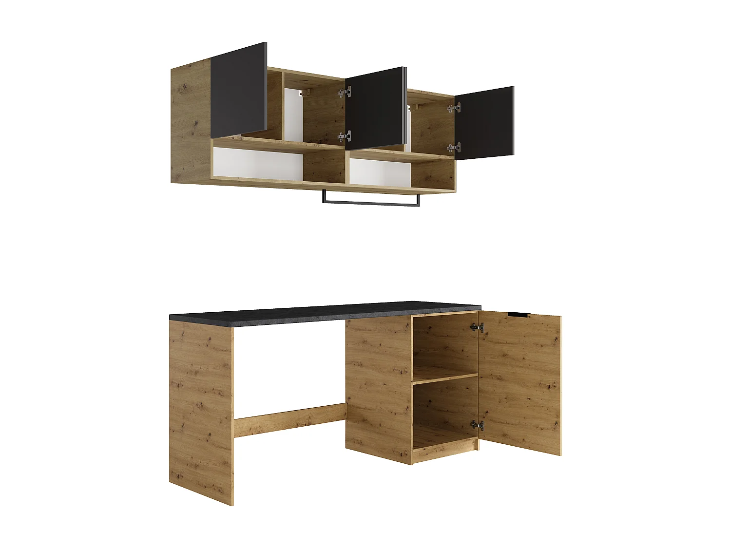 Meubles de buanderie pour machine à laver avec plan de travail - L182 cm -  Anthracite et naturel clair - NATAJI