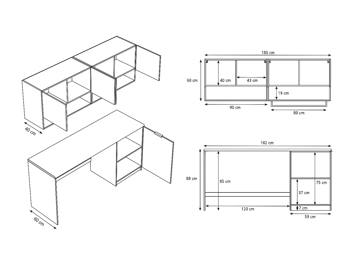 Meubles de buanderie pour machine à laver avec plan de travail - L182 cm -  Anthracite et naturel clair - NATAJI