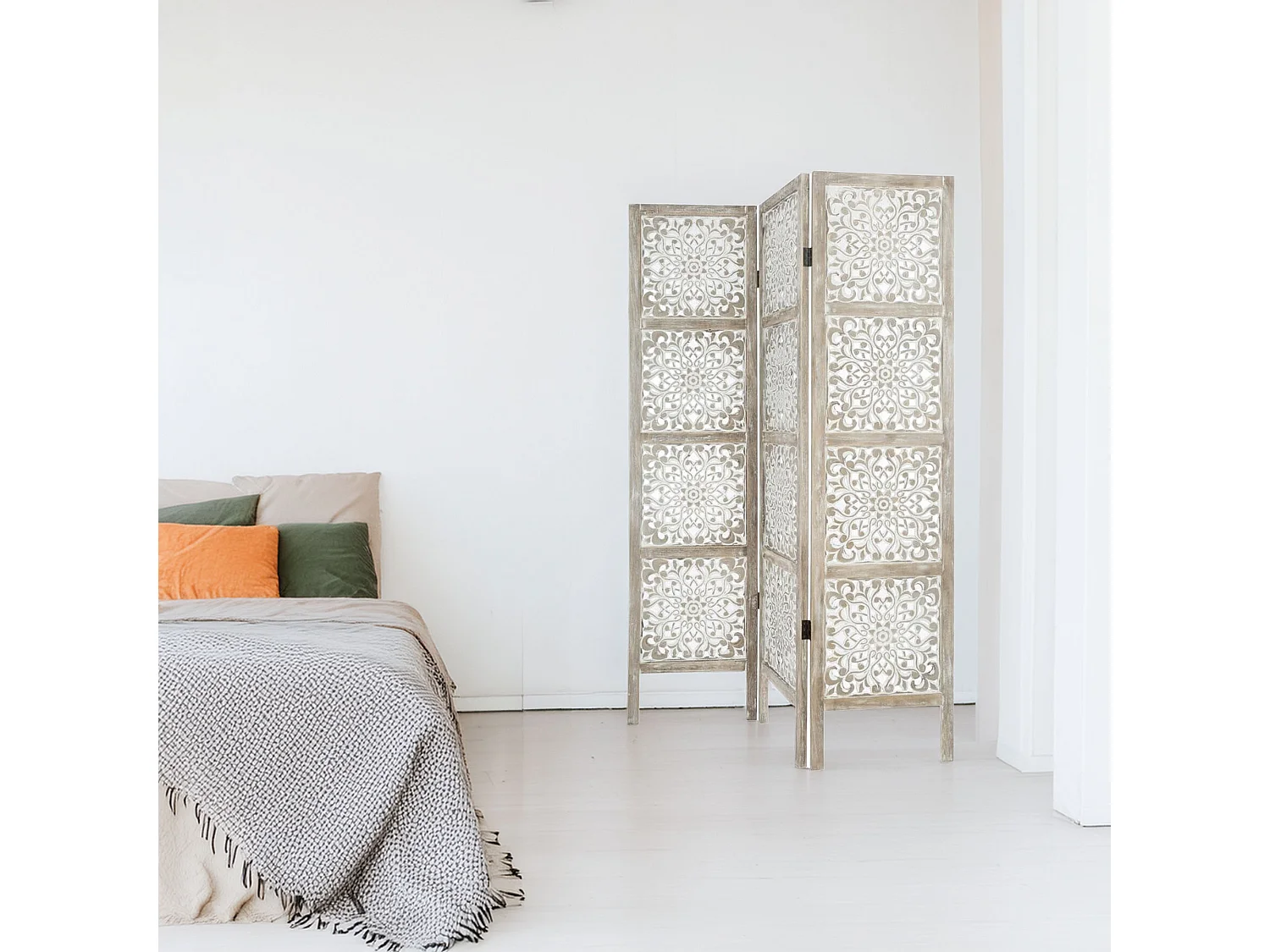 WELL HOME - Paravent en bois Etnik avec imprimés blancs