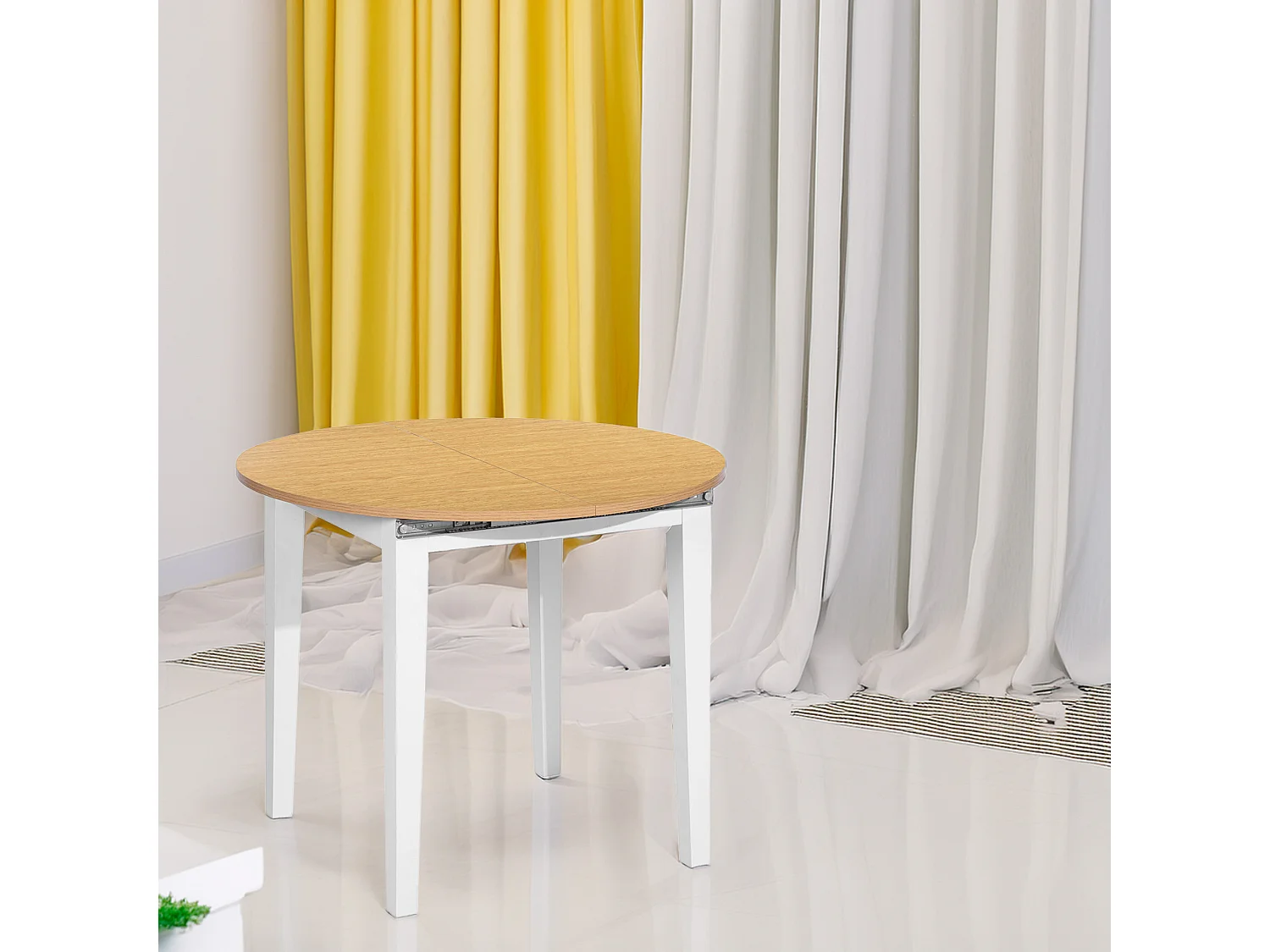 Table extensible circulaire en hêtre blanc Well Home 90-120 cm