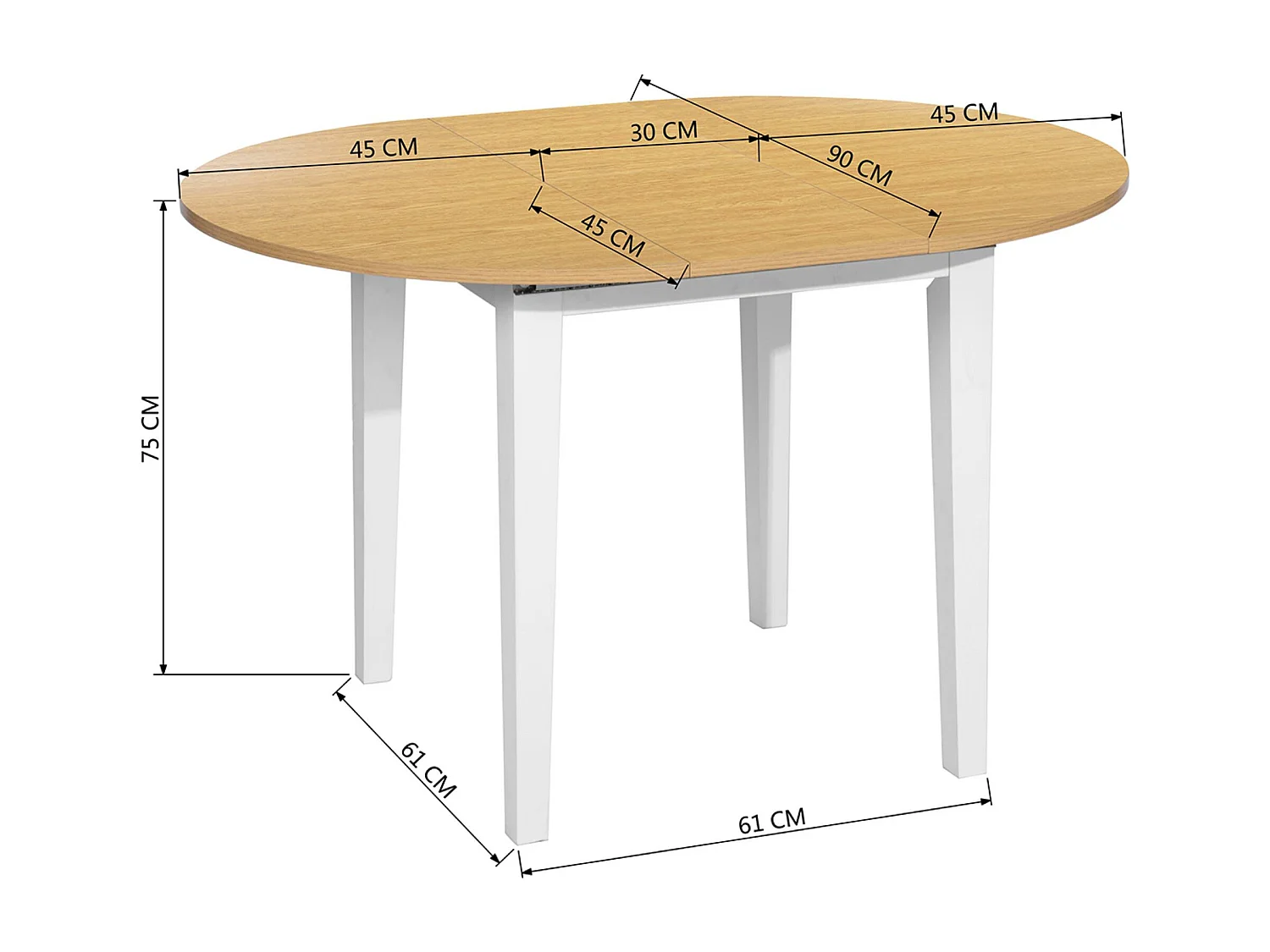 Table extensible circulaire en hêtre blanc Well Home 90-120 cm