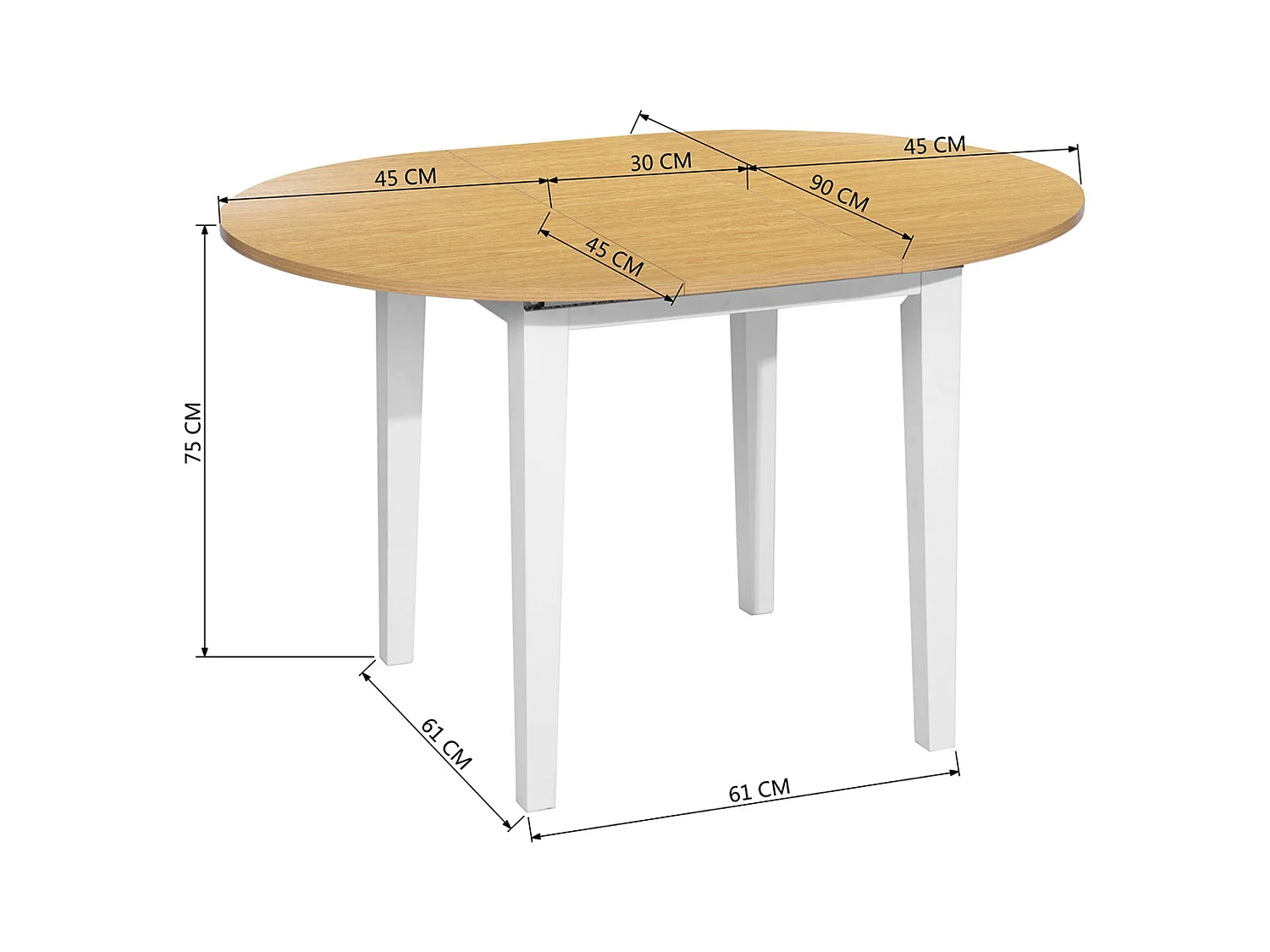 Table extensible circulaire en hêtre blanc Well Home 90-120 cm