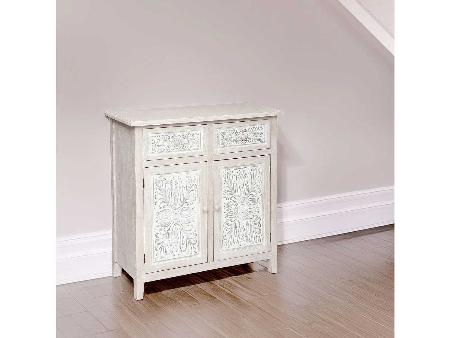 WELL HOME - Buffet 2 portes pratique et élégant en bois blanc