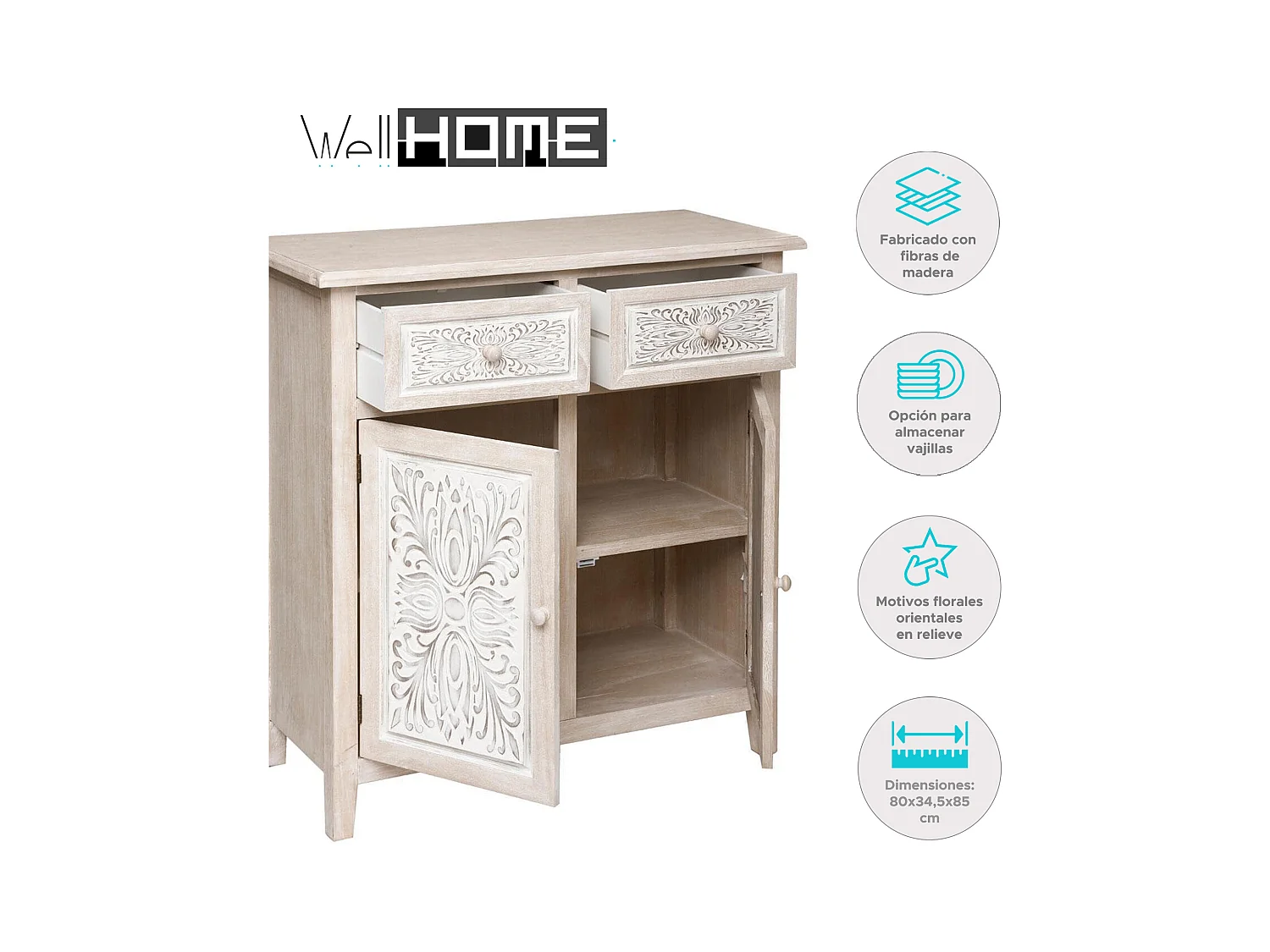 WELL HOME - Buffet 2 portes pratique et élégant en bois blanc