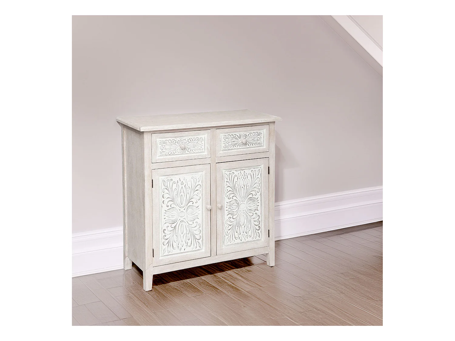 WELL HOME - Buffet 2 portes pratique et élégant en bois blanc