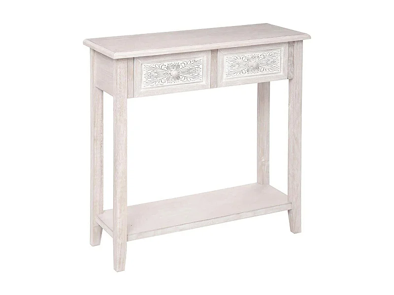WELL HOME - Console 2 tiroirs inspiration nature en bois blanc