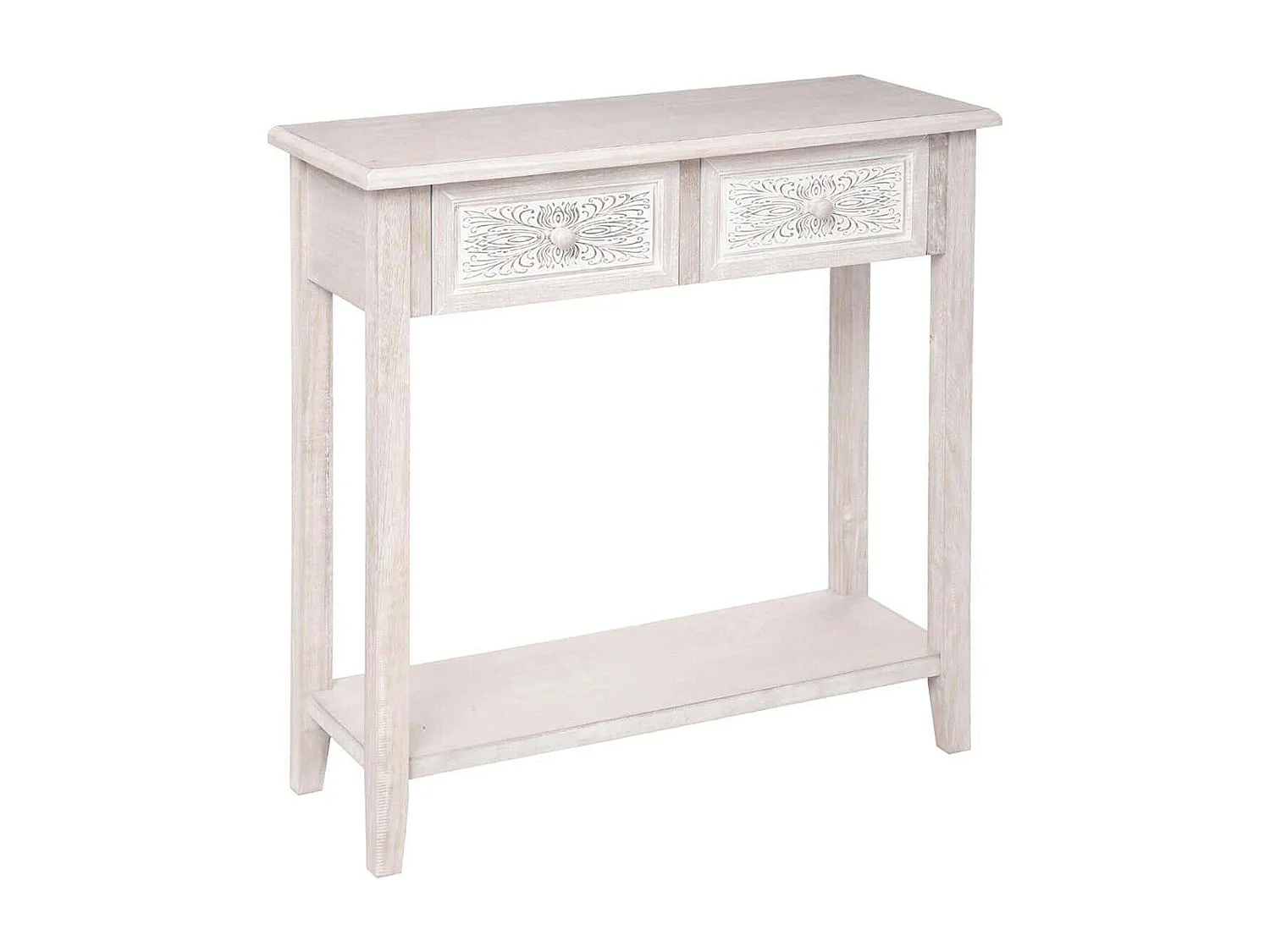 WELL HOME - Console 2 tiroirs inspiration nature en bois blanc