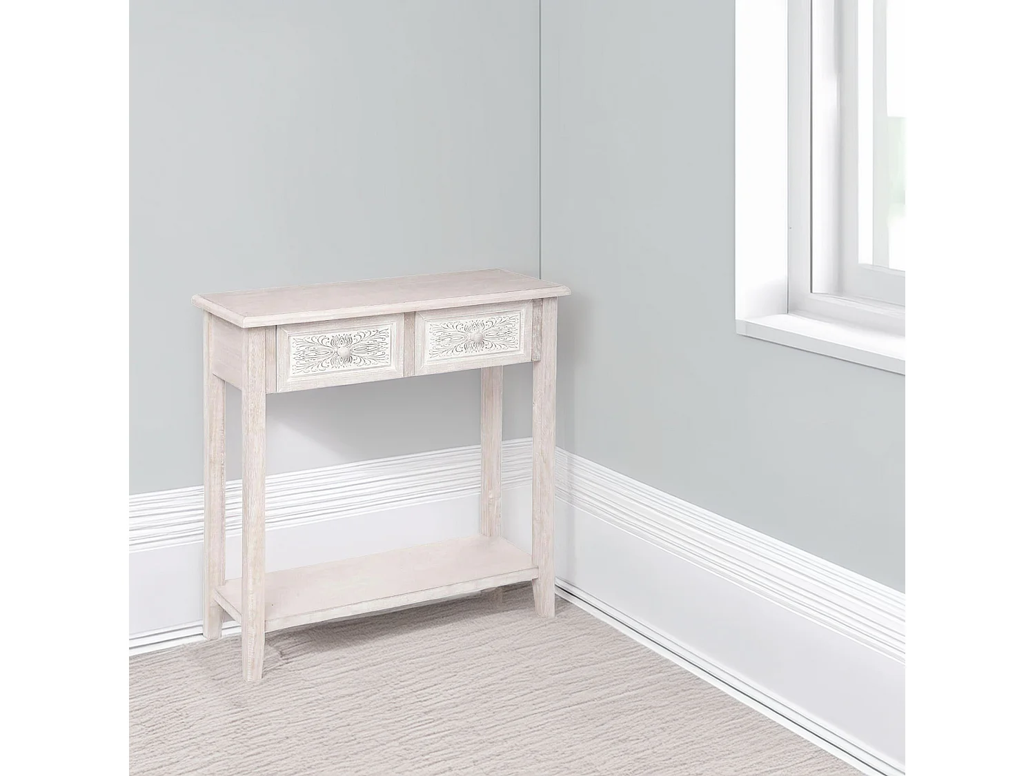 WELL HOME - Console 2 tiroirs inspiration nature en bois blanc