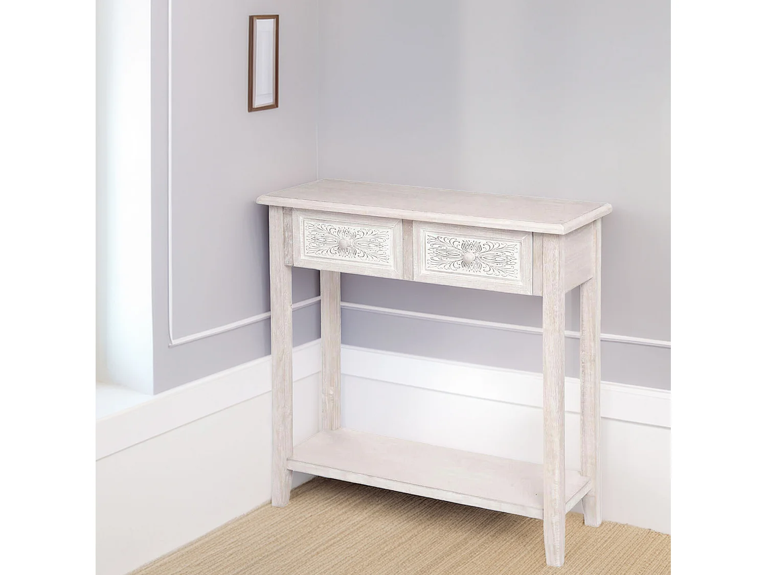 WELL HOME - Console 2 tiroirs inspiration nature en bois blanc