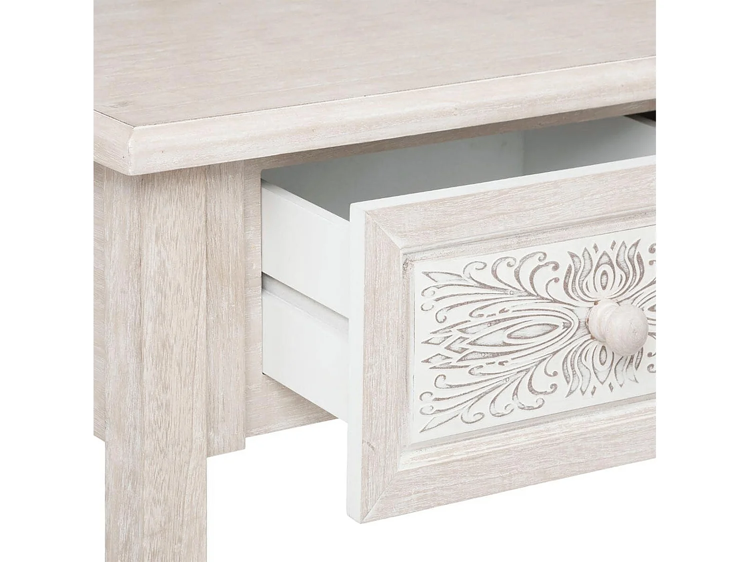WELL HOME - Console 2 tiroirs inspiration nature en bois blanc