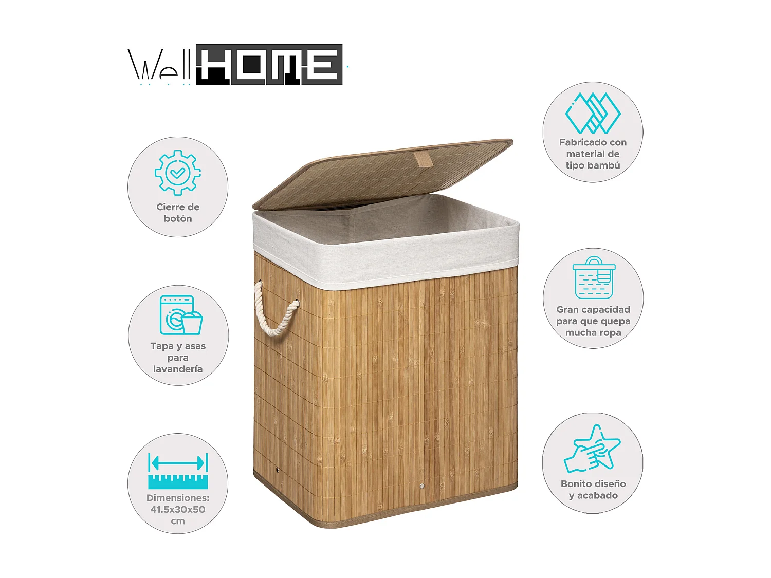 WELL HOME - Panier à linge en bambou naturel