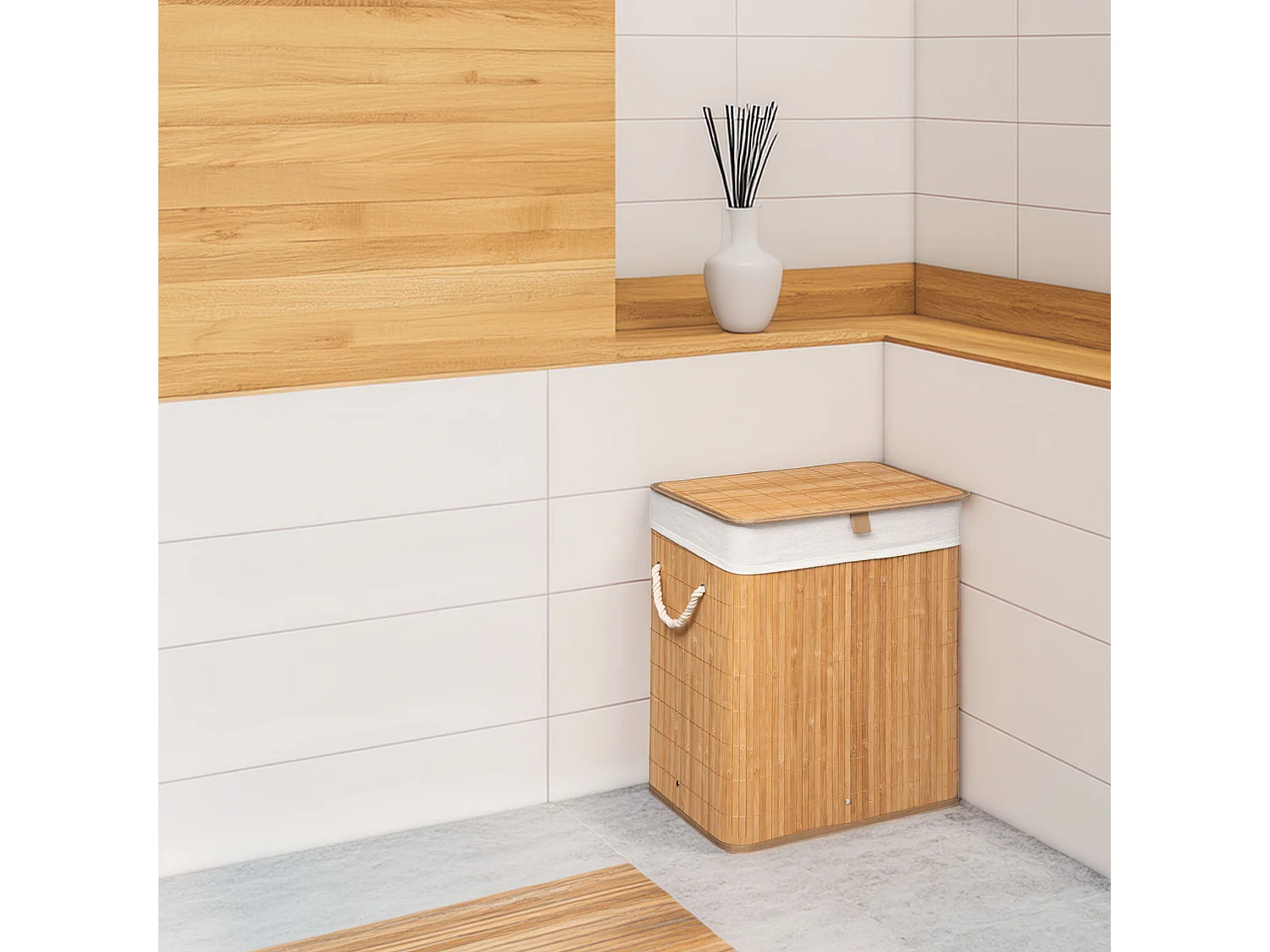 WELL HOME - Panier à linge en bambou naturel