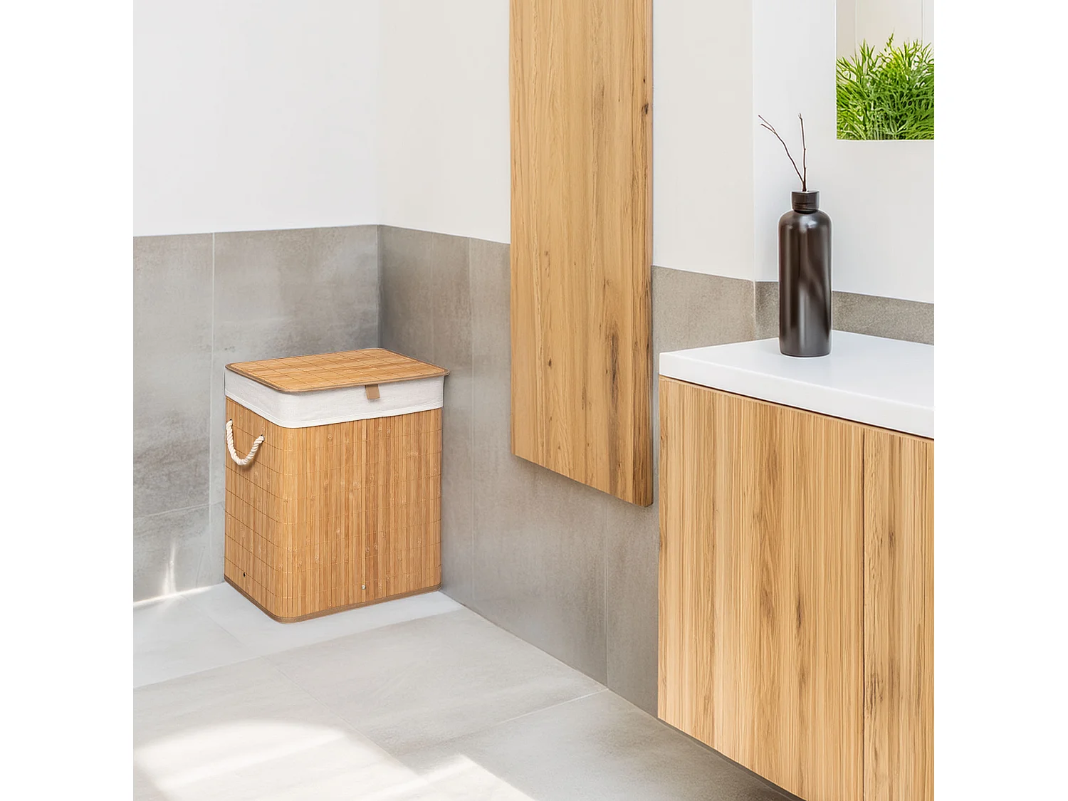 WELL HOME - Panier à linge en bambou naturel