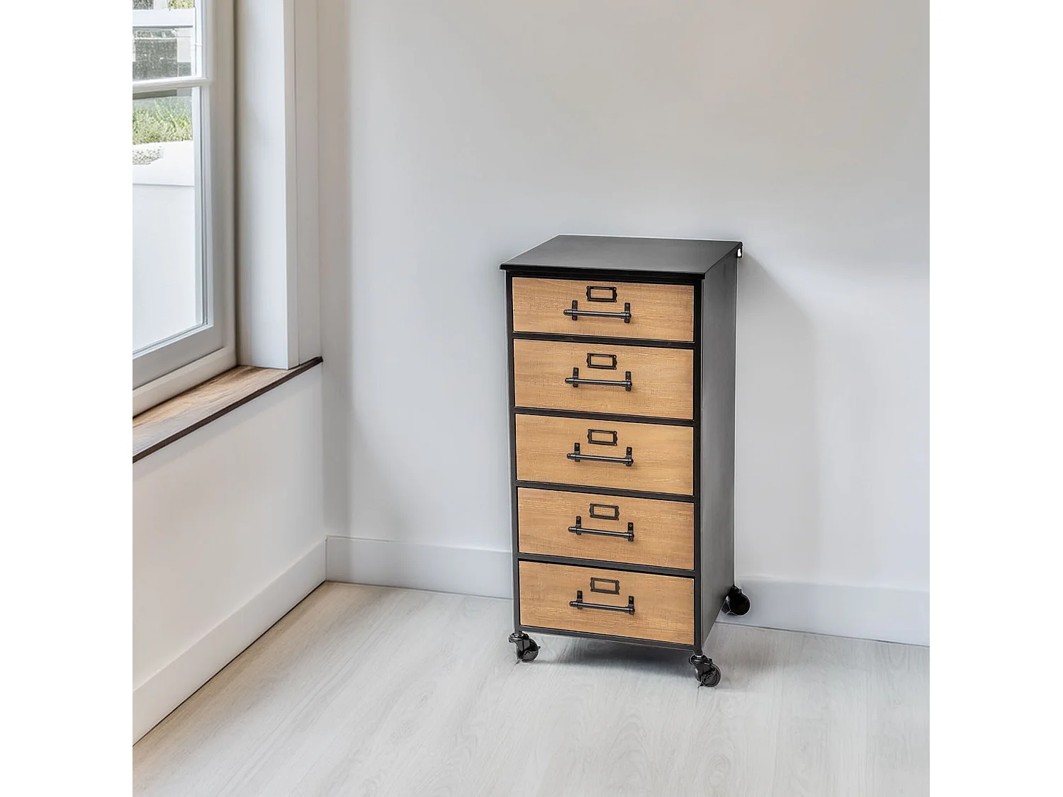 WELL HOME - Tiroir classeur à décoration rétro en métal et bois