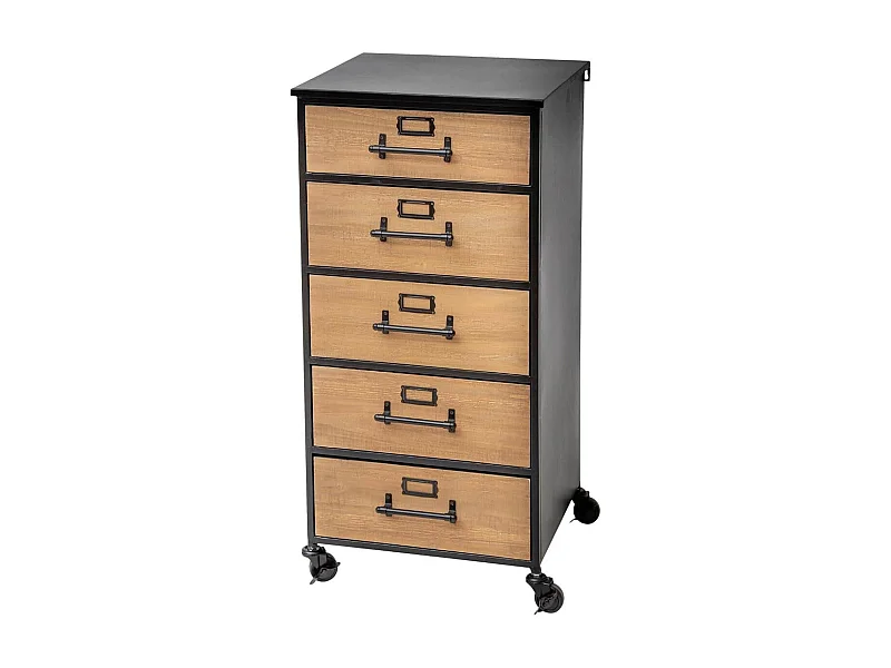 WELL HOME - Tiroir classeur à décoration rétro en métal et bois