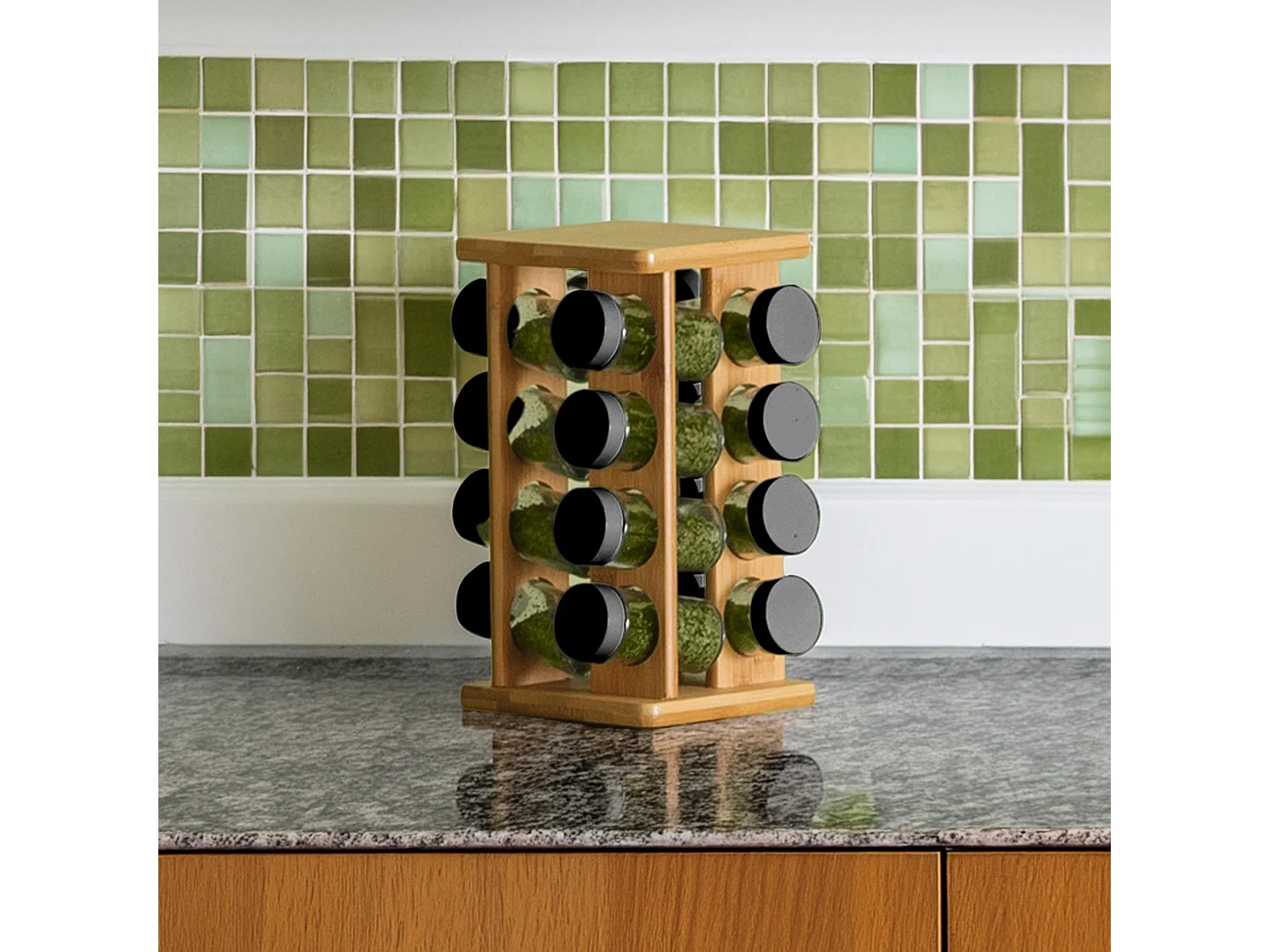 WELL HOME - Étagère à épices rotative pour 16 épices en bambou