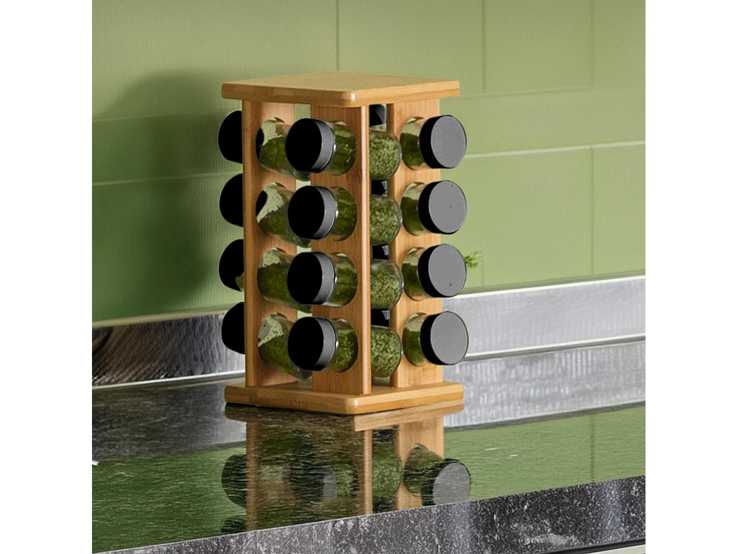 WELL HOME - Étagère à épices rotative pour 16 épices en bambou