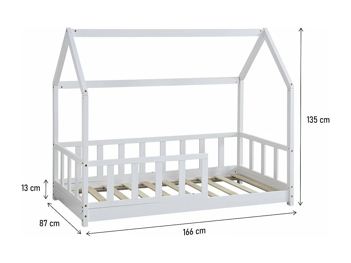 Lit cabane en bois "Charlotte"  - Blanc - 80 x 160 cm