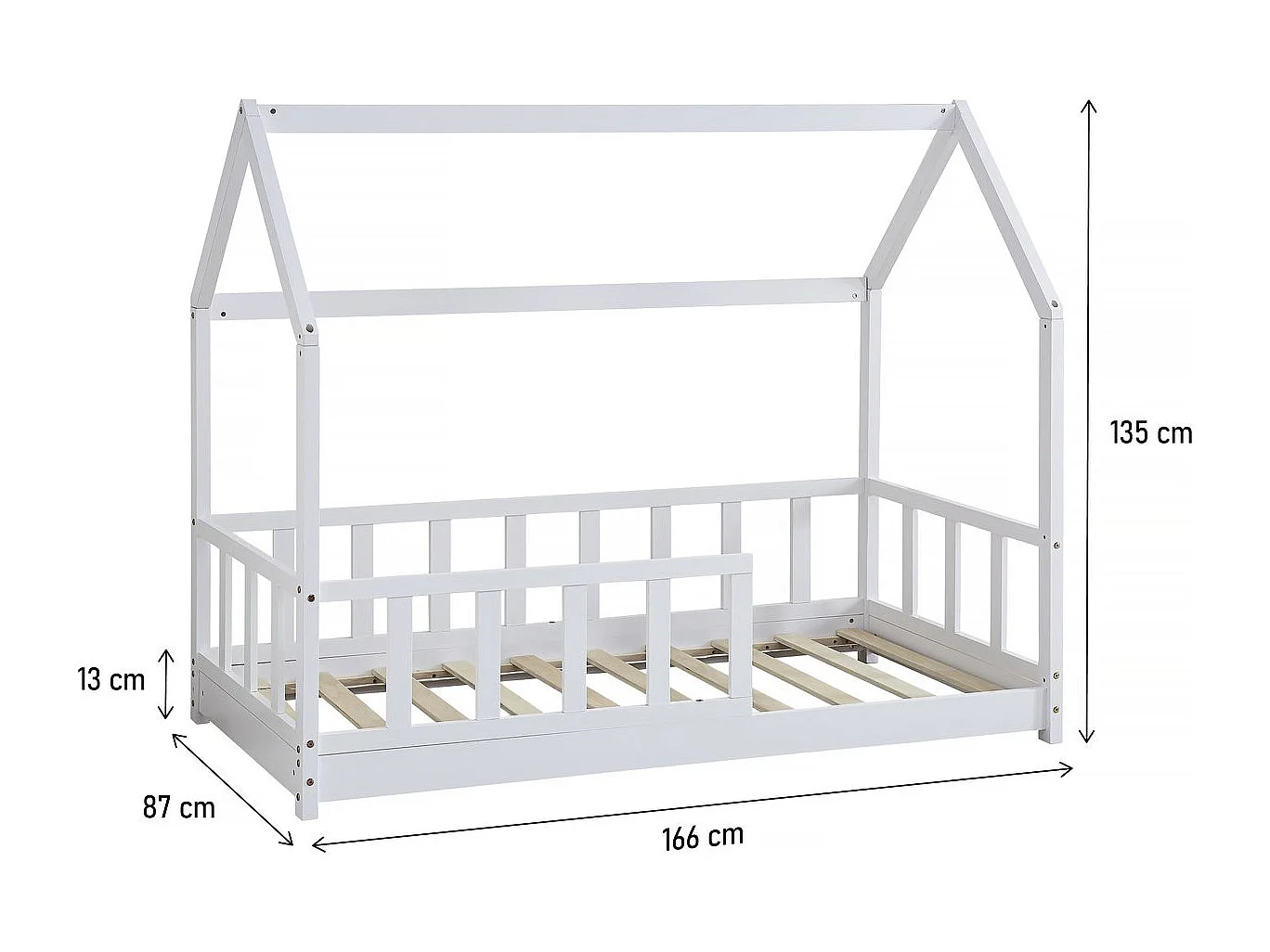 Lit cabane en bois "Charlotte"  - Blanc - 80 x 160 cm