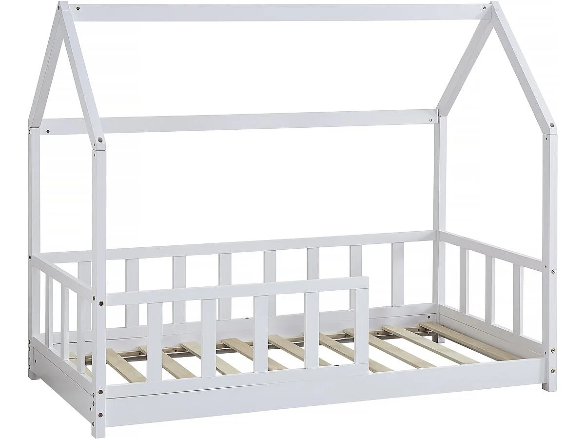 Kinderbed houten bed huisje met uitvalbeveiliging "Charlotte"  - Wit - 80 x 160 cm