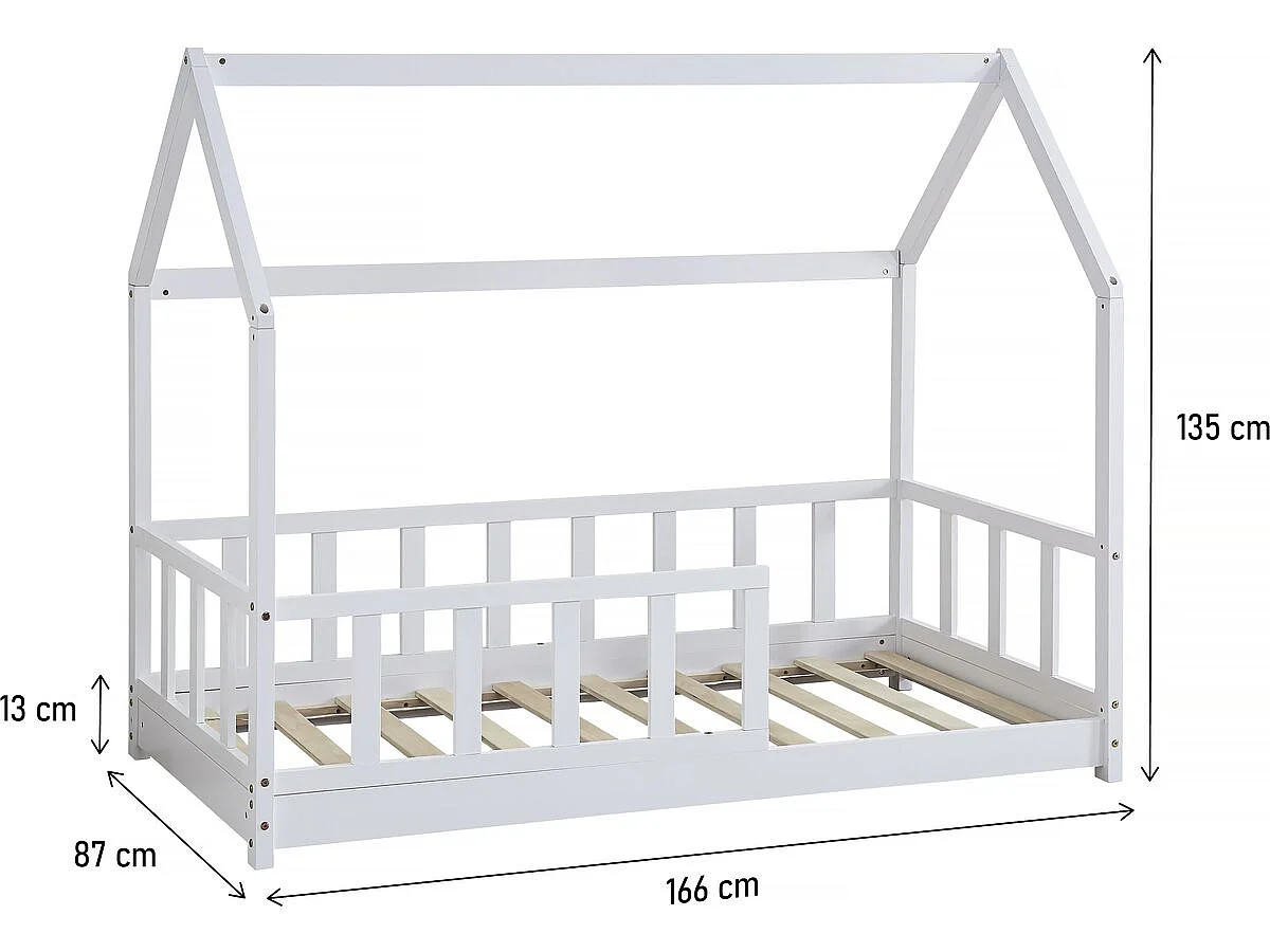 Kinderbed houten bed huisje met uitvalbeveiliging "Charlotte"  - Wit - 80 x 160 cm