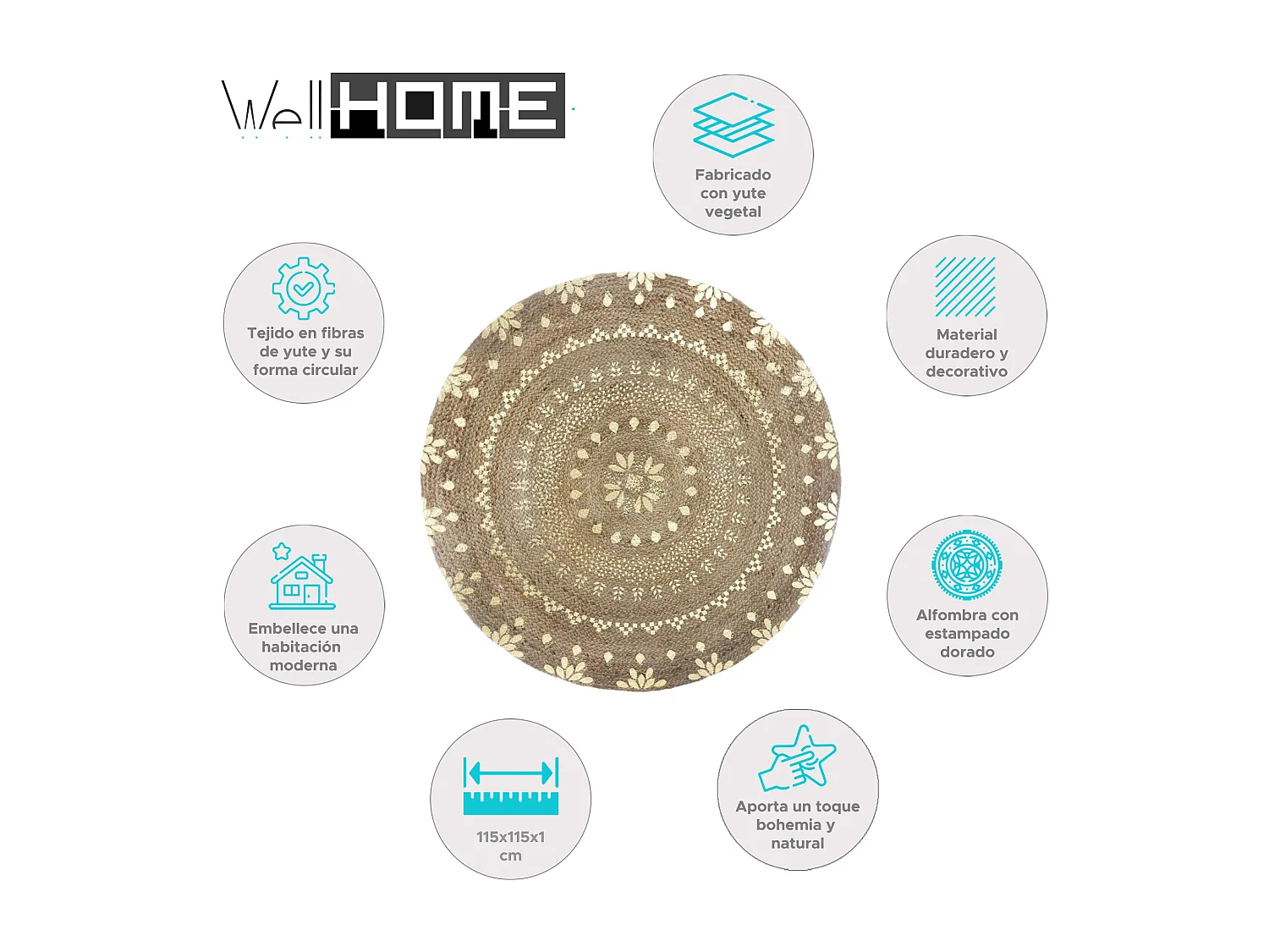 WELL HOME - Tapis en jute doré brillant