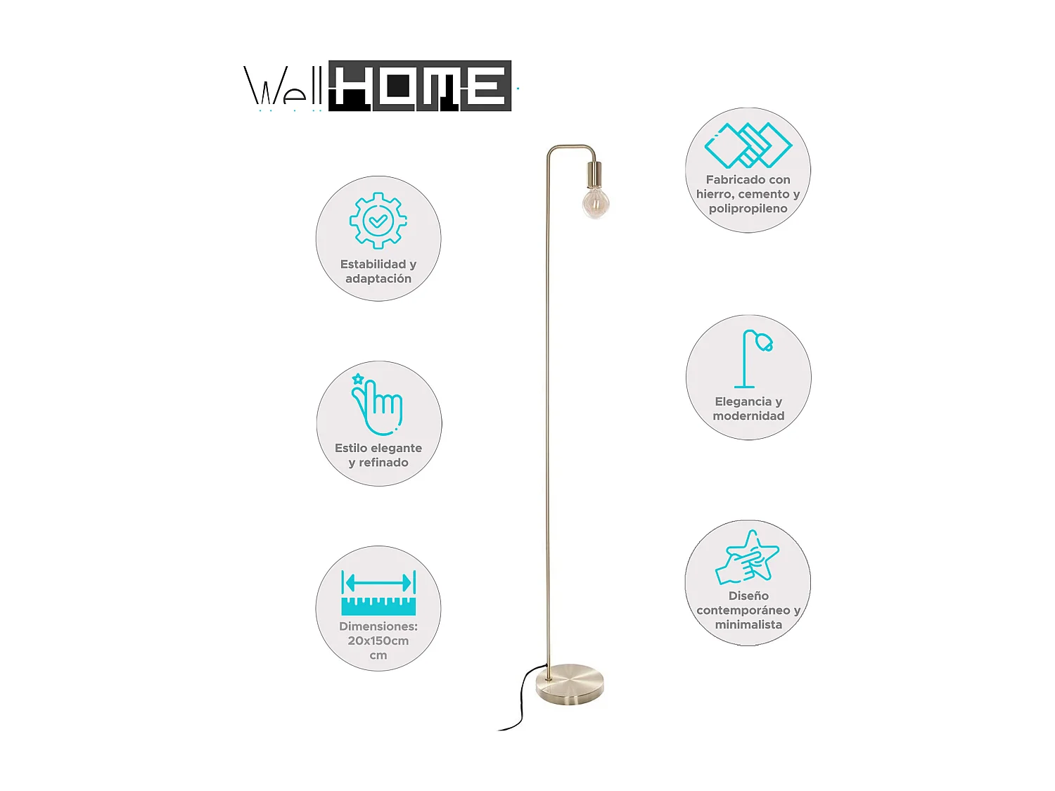 WELL HOME - Lampadaire en métal doré H.150