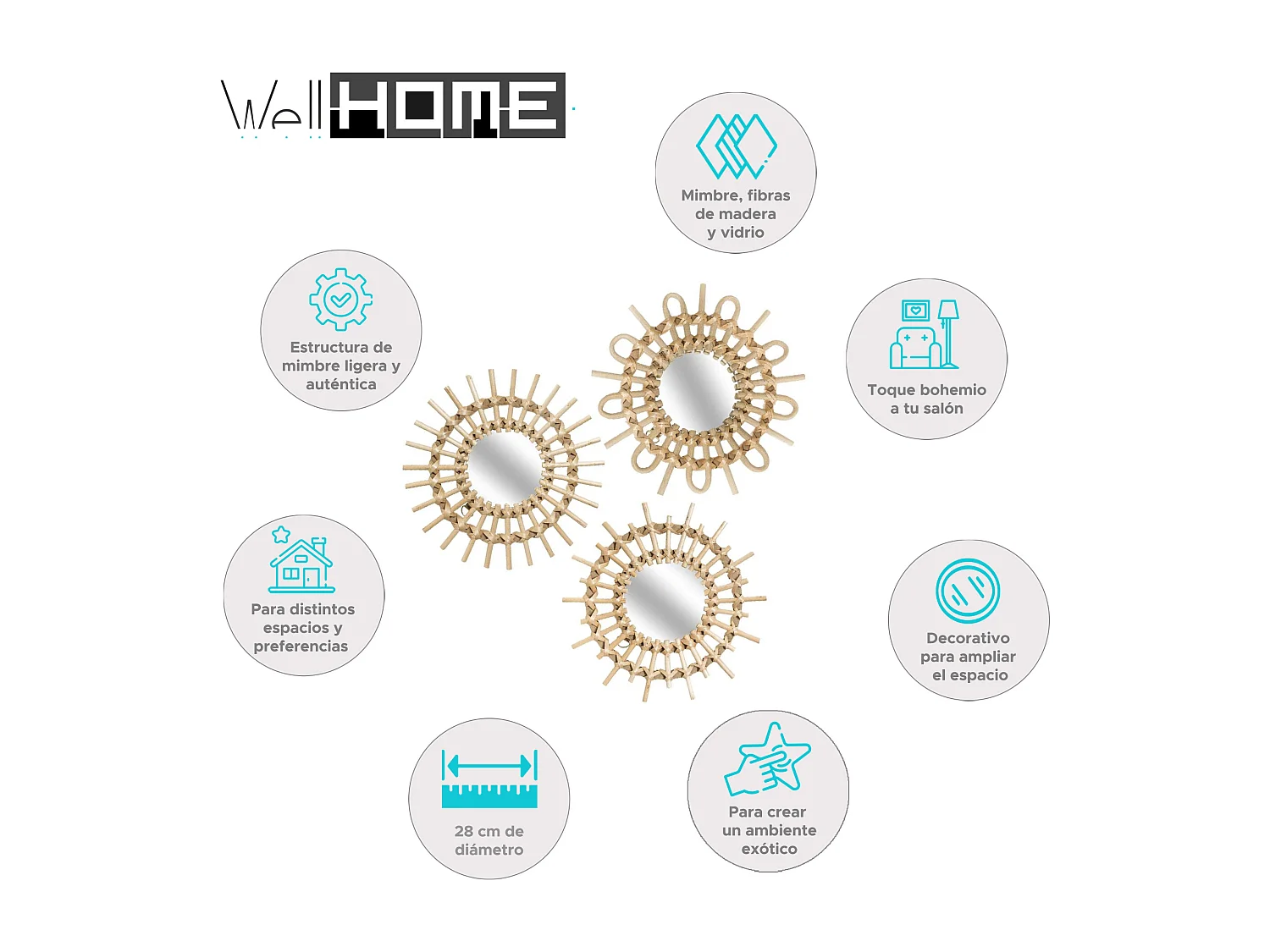 WELL HOME - Lot de 3 miroirs Aida diamètre 28 cm