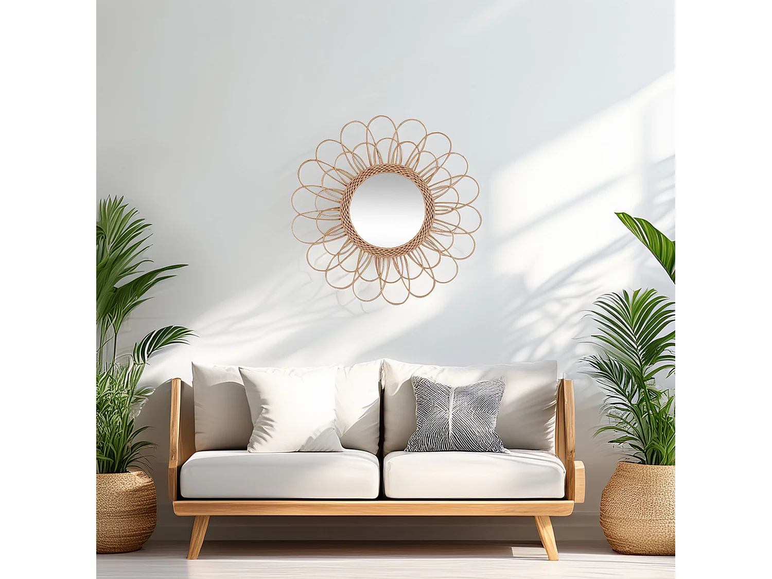 WELL HOME - Miroir Fleur en Rotin D.56 cm