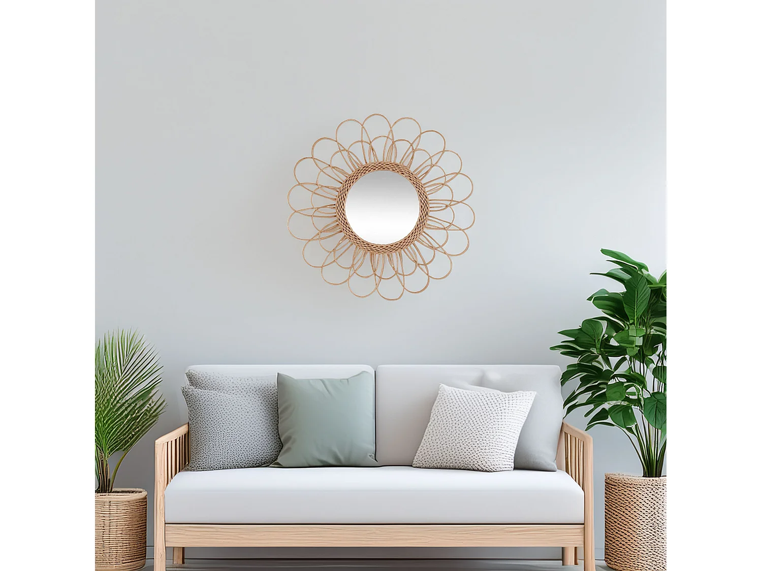 WELL HOME - Miroir Fleur en Rotin D.56 cm