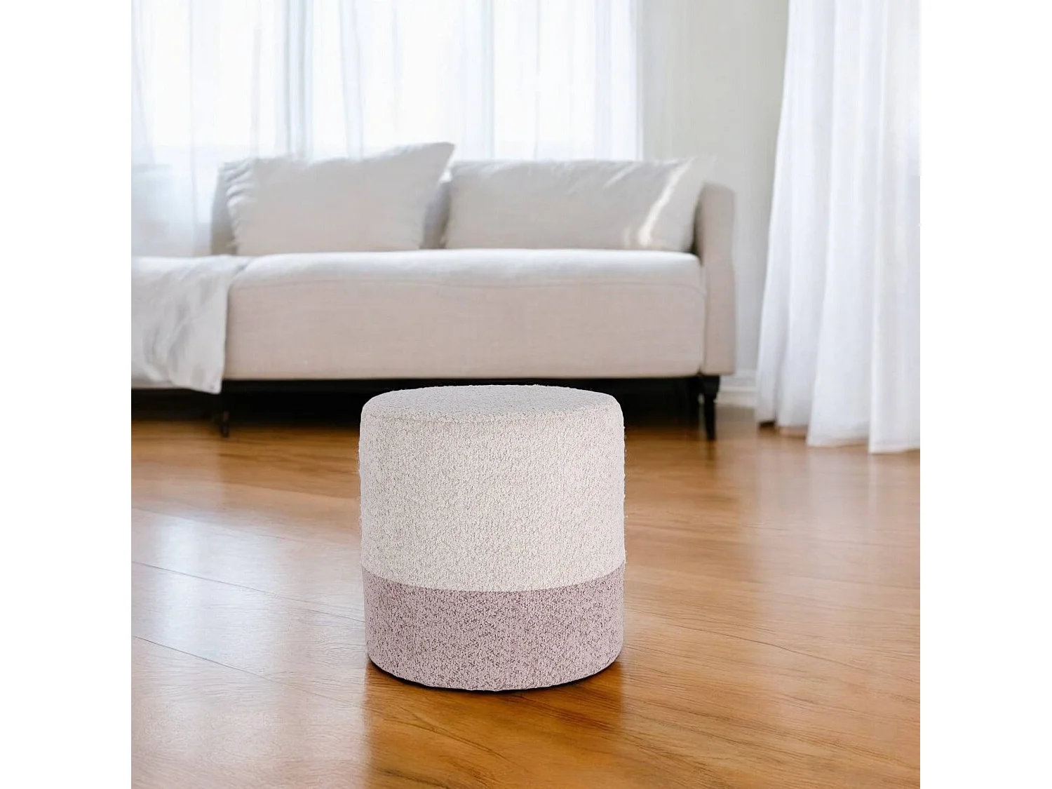 Well Home Tabouret 'Boucle' Ø35cm beige avec rose clair