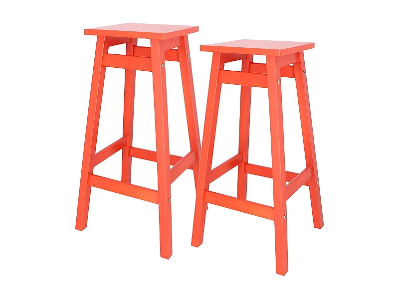 Well Home Lot de 2 Tabourets 'Laira' en Bois de Pin Corail H.70cm