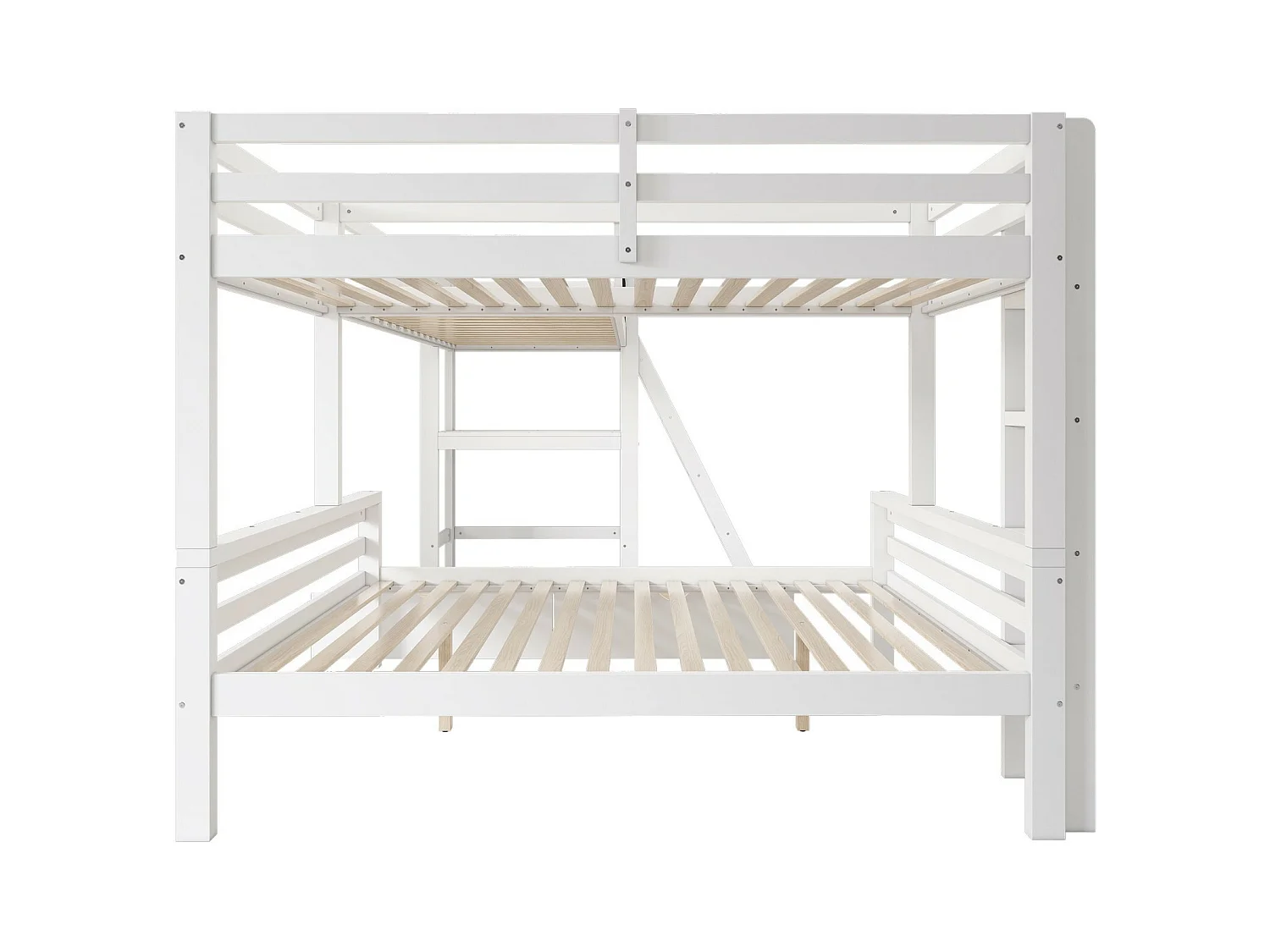 Lits Superposés Pour 3 Enfants, 2x90x200cm et 140x200cm, avec tiroirs de rangement, Blanc