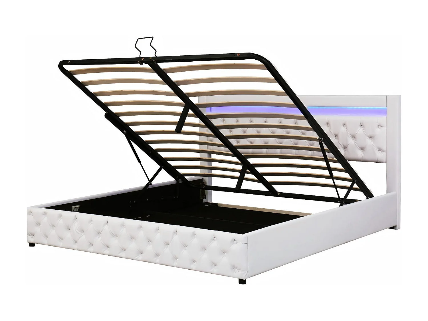 Letti di bara con LED da 180x200 cm, tessuto PU, con 12 lale telaio, carico massimo di 220 kg, bianco