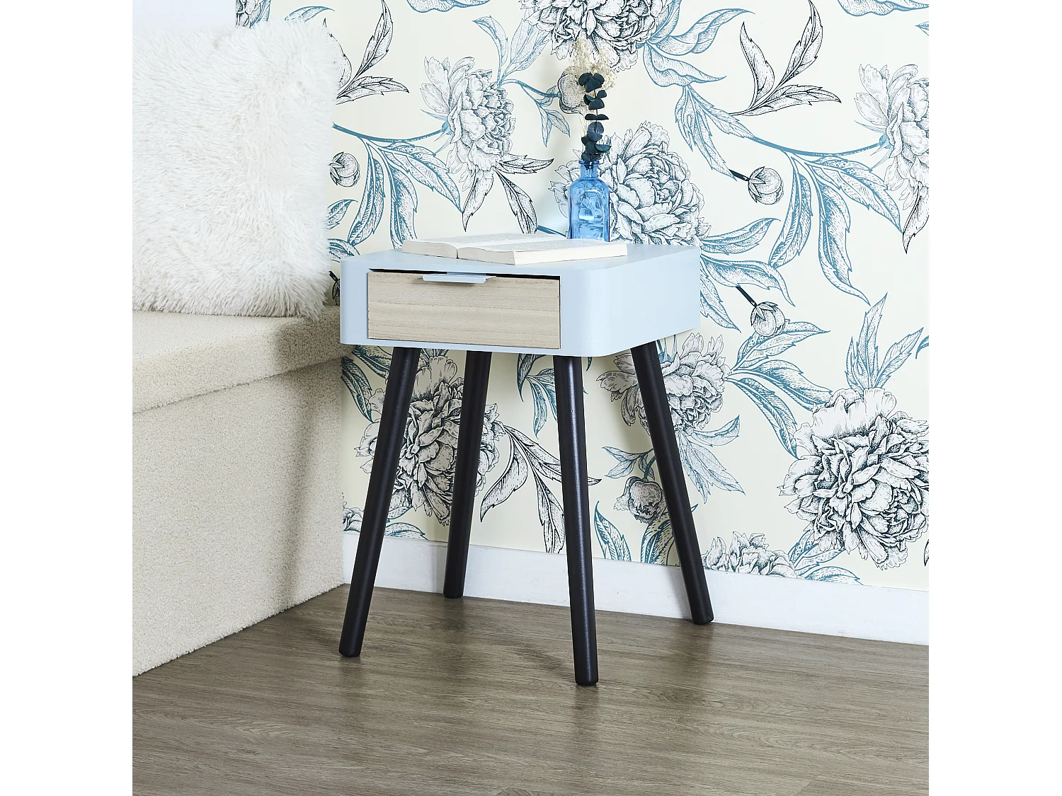 Chevet 1 Tiroir En Bois Gris Noir, Gris