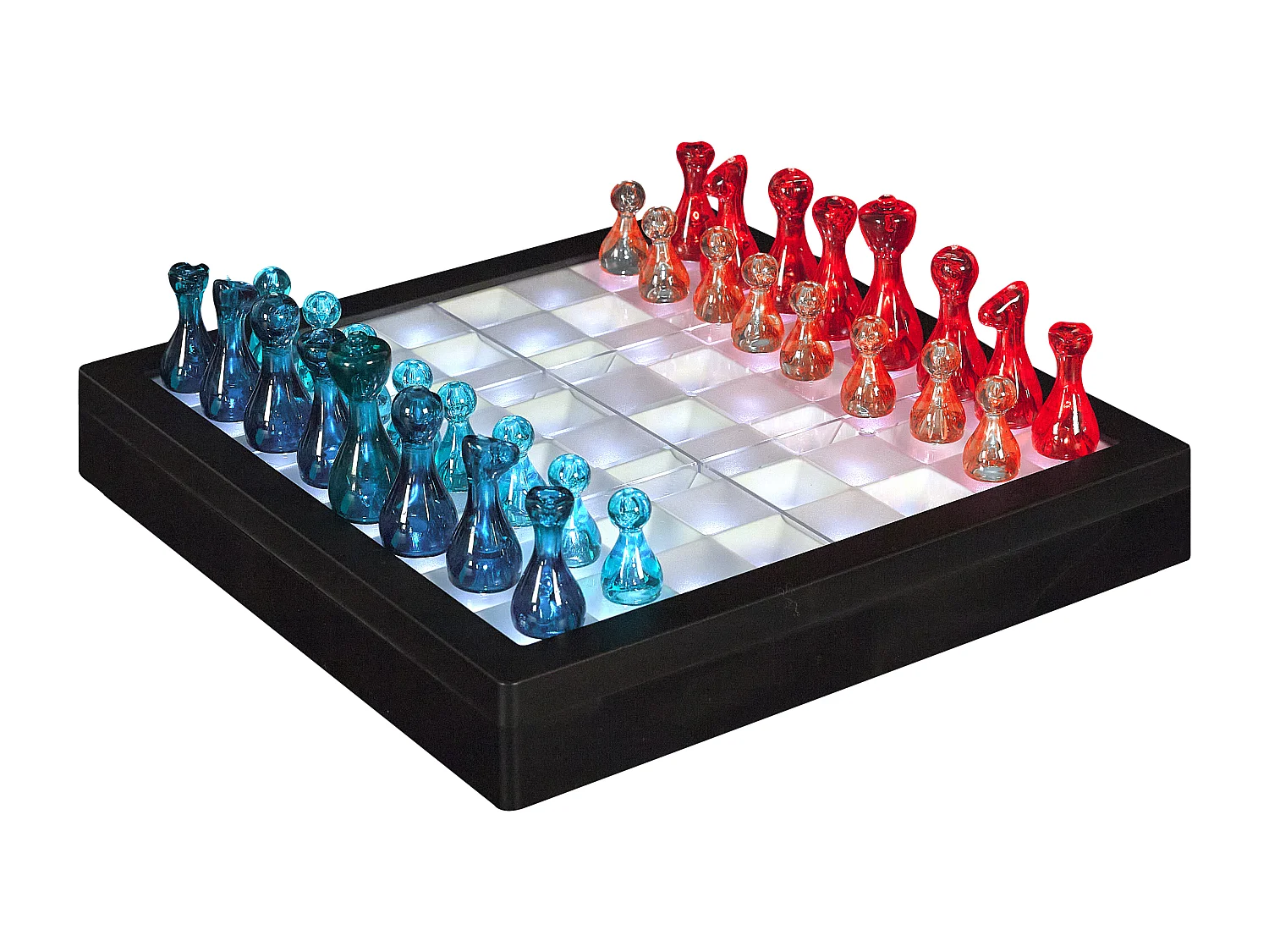 Jeu D Echec Transparent Led Noir, Bleu, Blanc