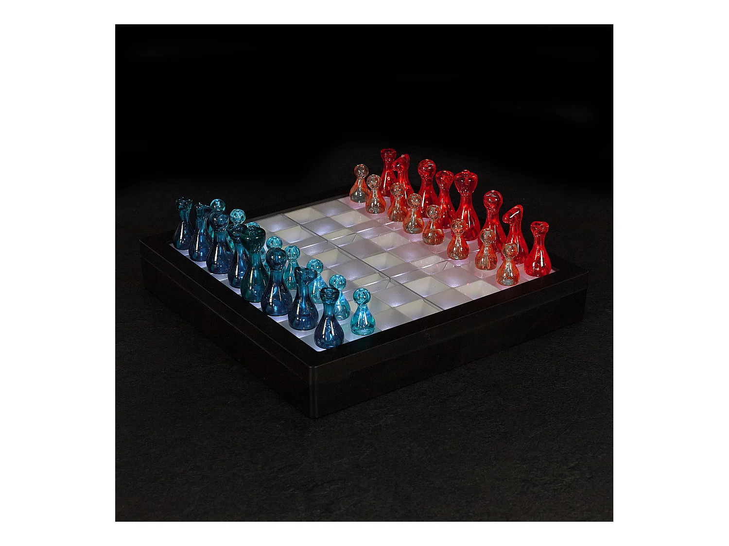 Jeu D Echec Transparent Led Noir, Bleu, Blanc