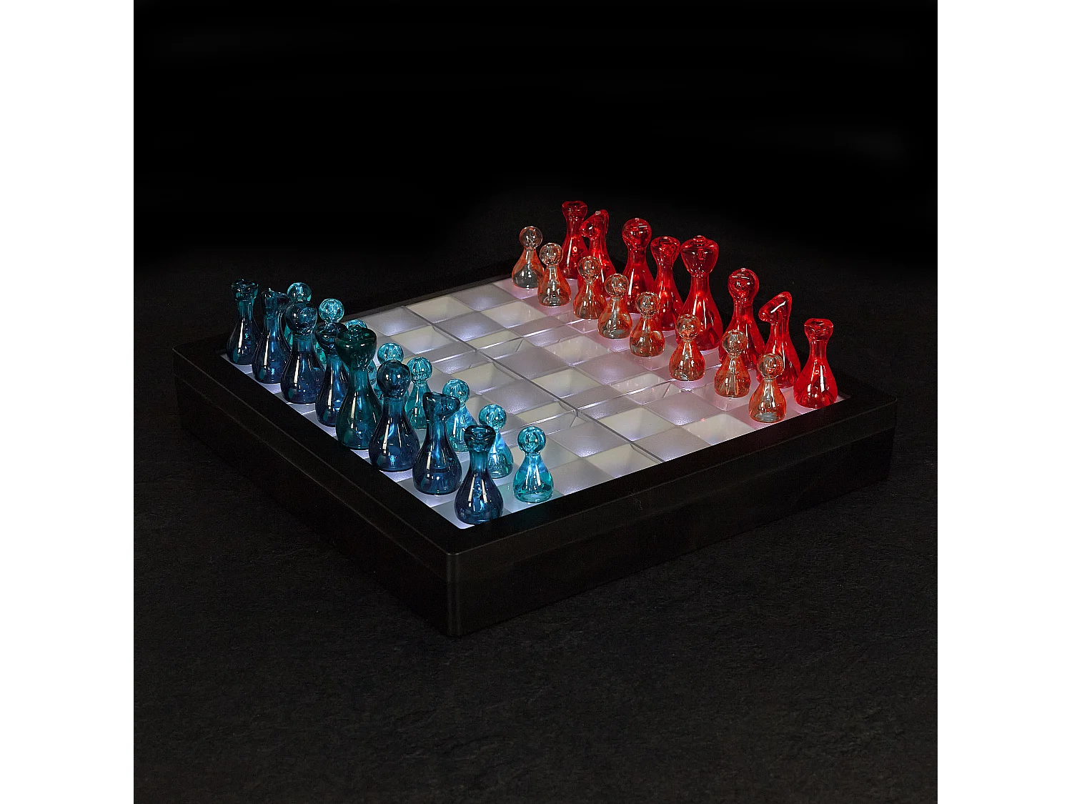 Jeu D Echec Transparent Led Noir, Bleu, Blanc